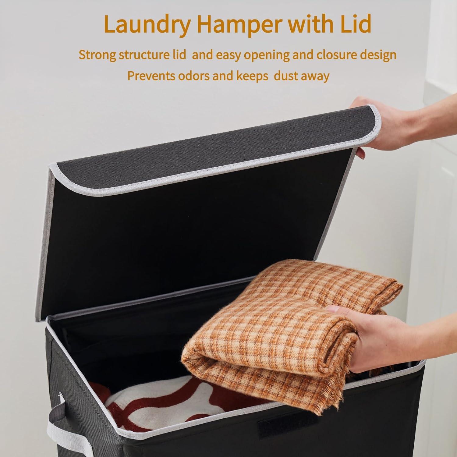 Cesta de Ropa Plegable ANBELA 90L con Tapa y Bolsa Interna