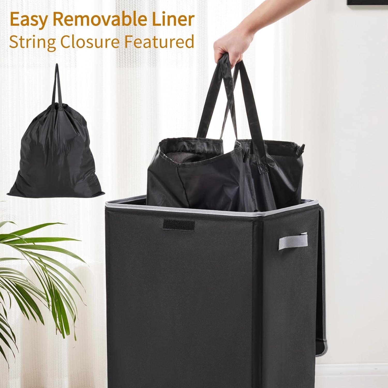 Cesta de Ropa Plegable ANBELA 90L con Tapa y Bolsa Interna