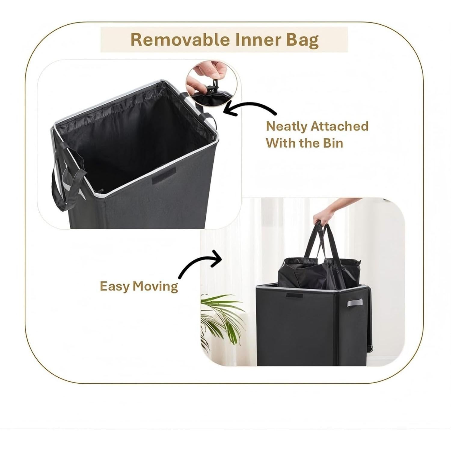Cesta de Ropa Plegable ANBELA 90L con Tapa y Bolsa Interna