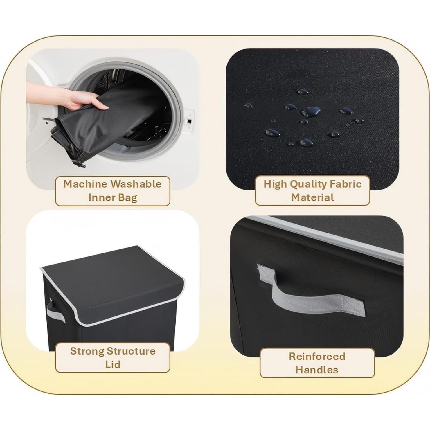 Cesta de Ropa Plegable ANBELA 90L con Tapa y Bolsa Interna