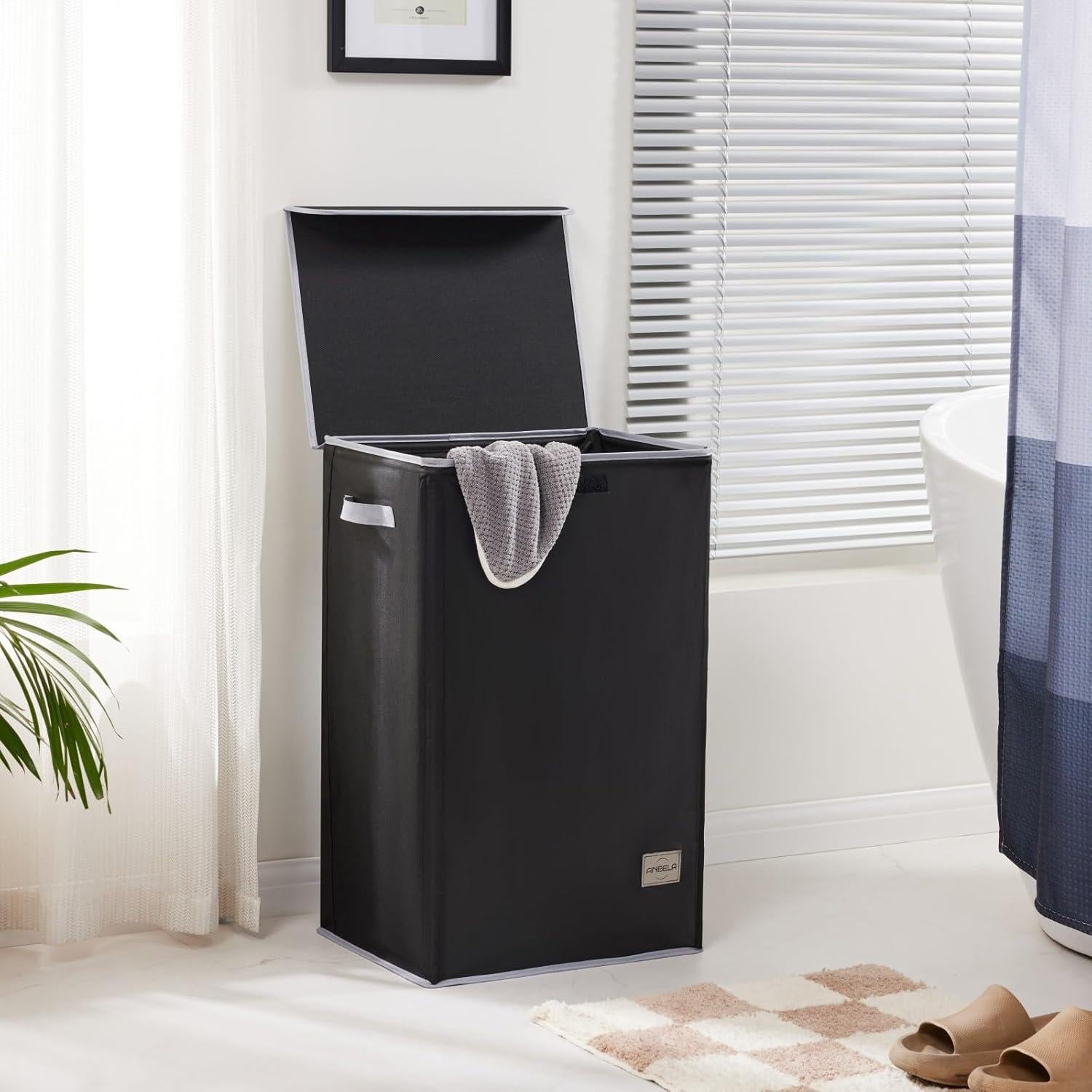 Cesta de Ropa Plegable ANBELA 90L con Tapa y Bolsa Interna