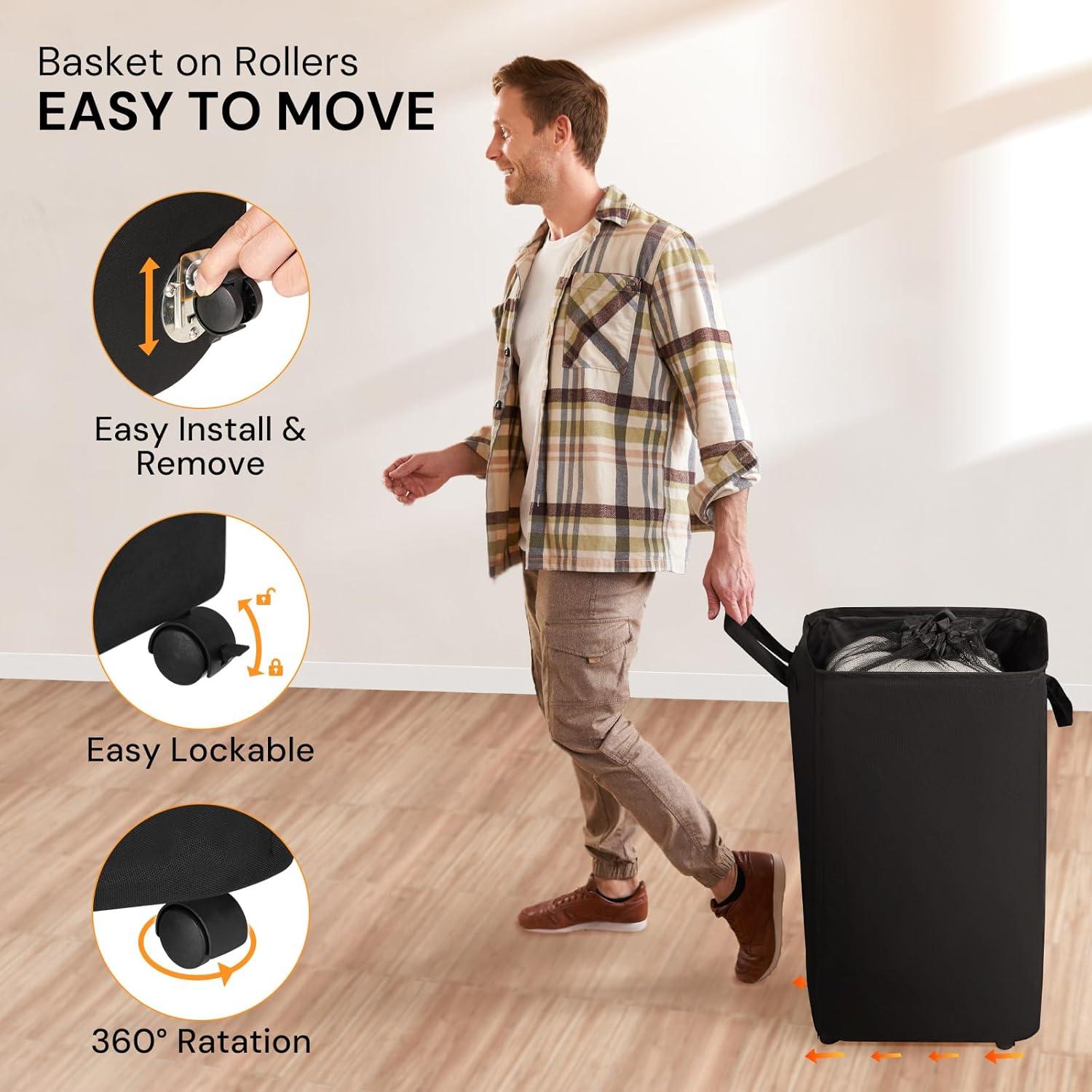 Cesto de Ropa Plegable Aloihoy 100L con Ruedas - Negro