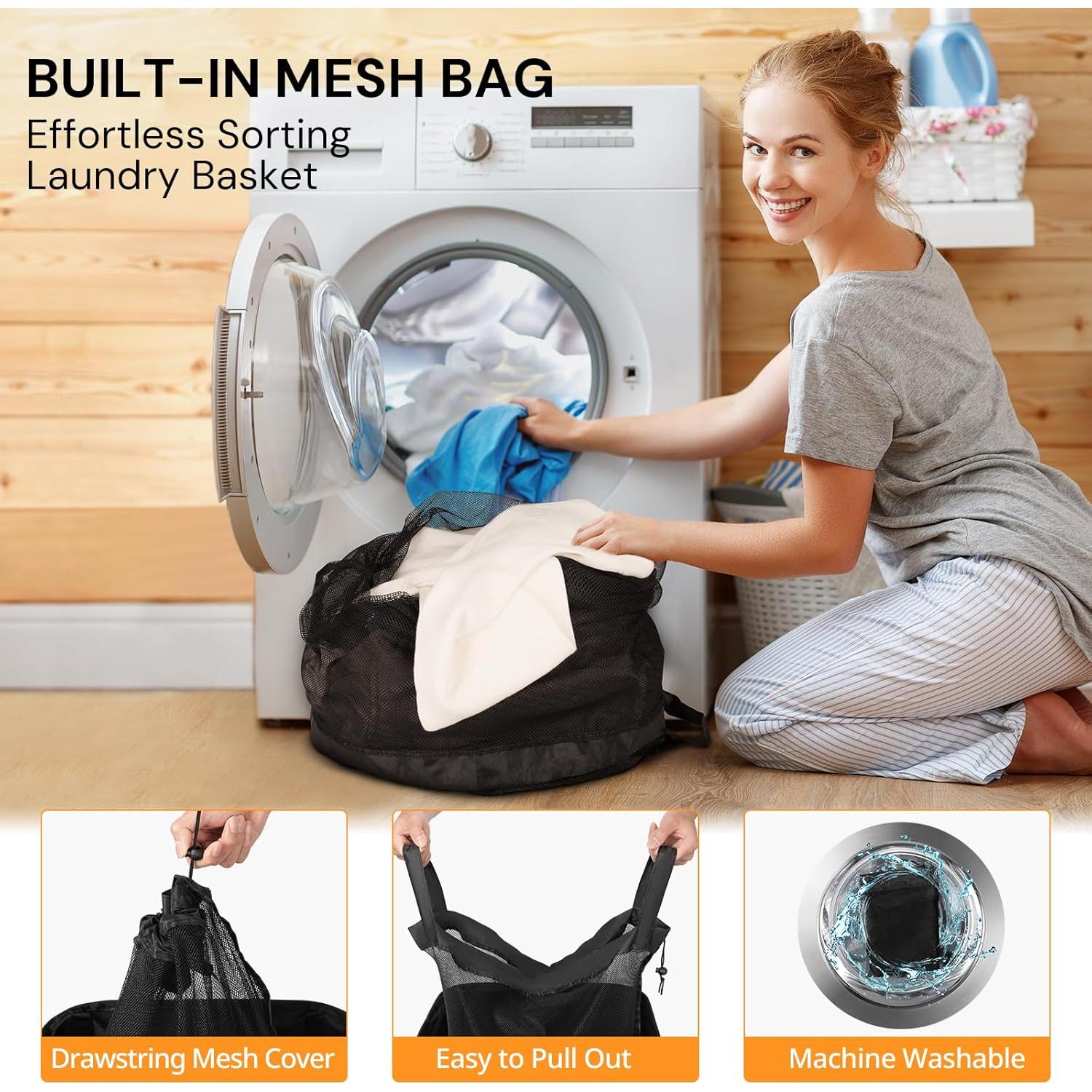 Cesto de Ropa Plegable Aloihoy 100L con Ruedas - Negro