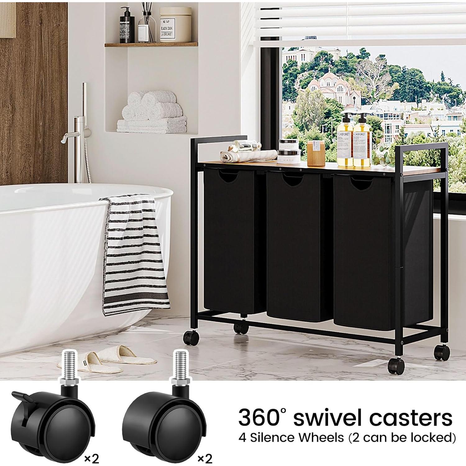 Cesto de Ropa Homedawn con 3 Bolsas Extraíbles 60L Marrón