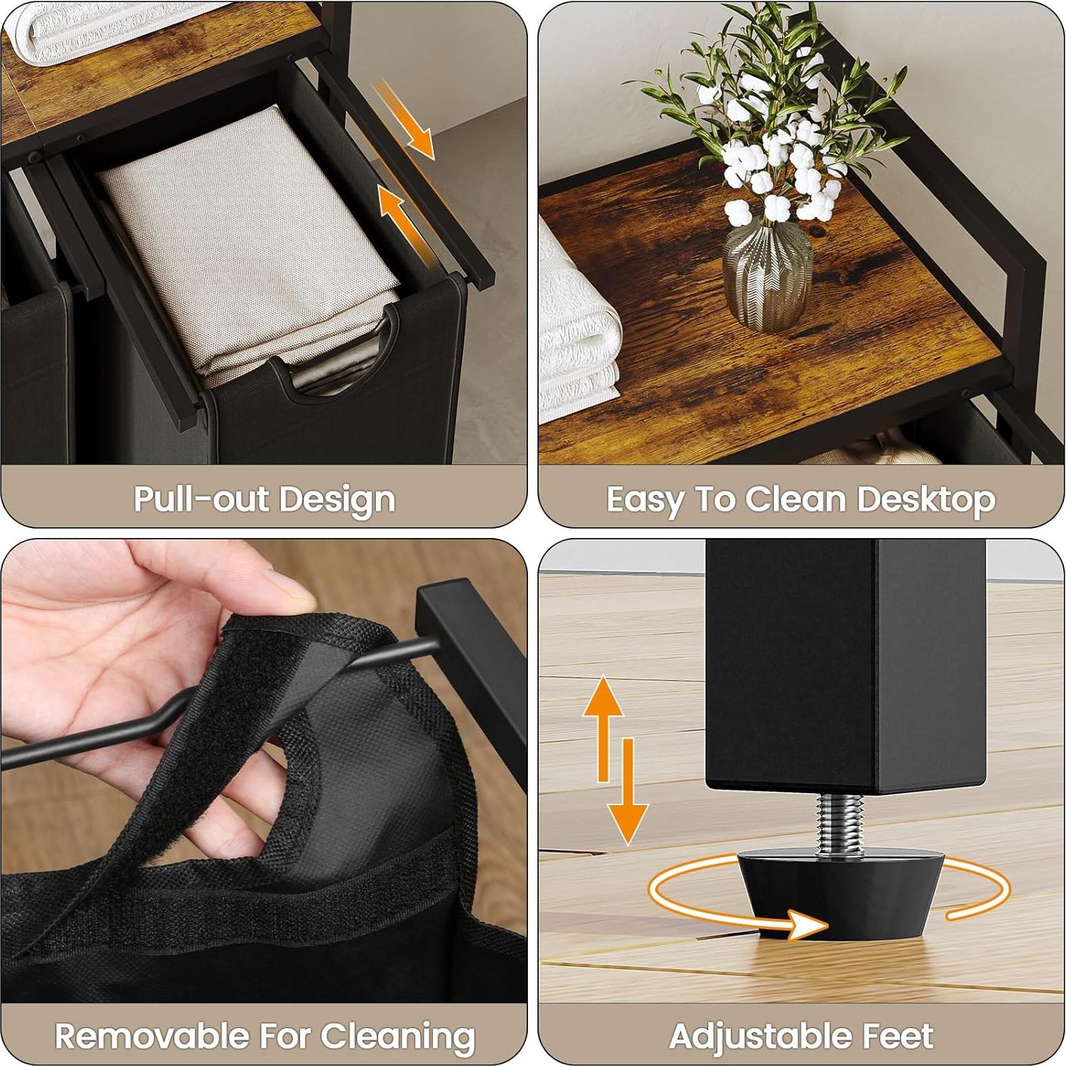 Cesto de Ropa Homedawn con 3 Bolsas Extraíbles 60L Marrón