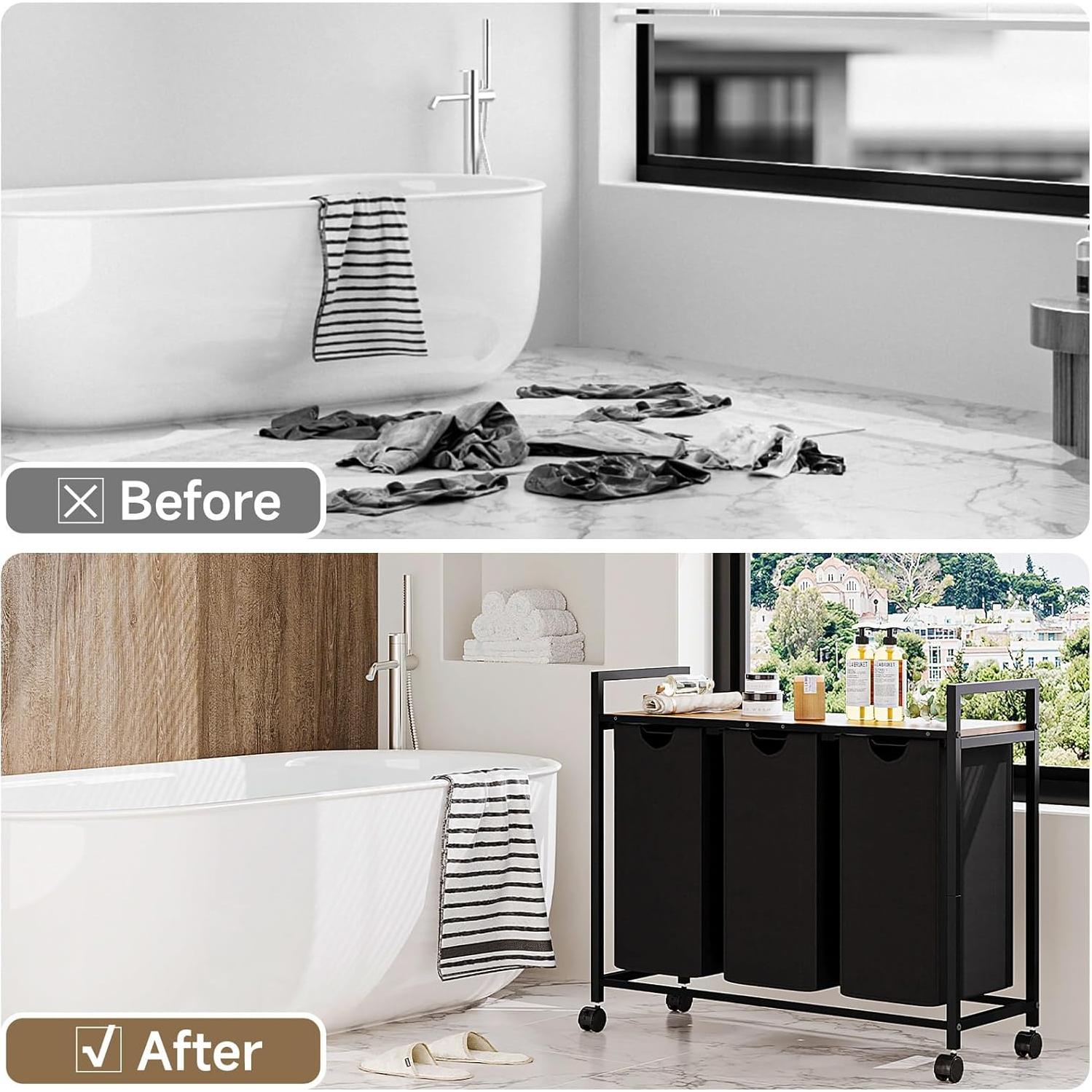 Cesto de Ropa Homedawn con 3 Bolsas Extraíbles 60L Marrón