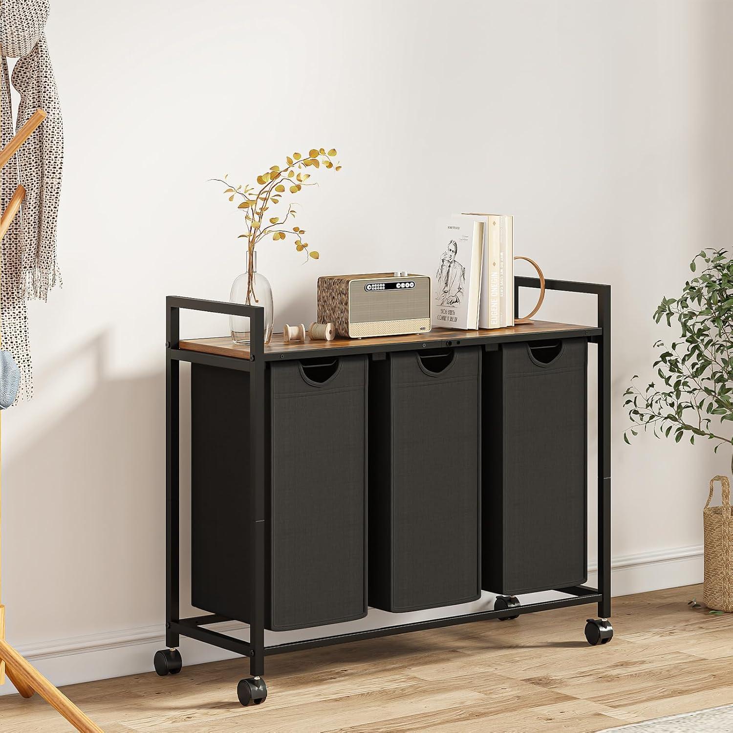 Cesto de Ropa Homedawn con 3 Bolsas Extraíbles 60L Marrón