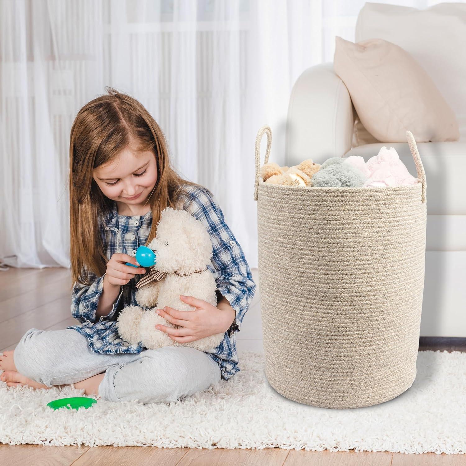 Cesta de lavandería JUNBOLE 38x50 cm cuerda algodón avena