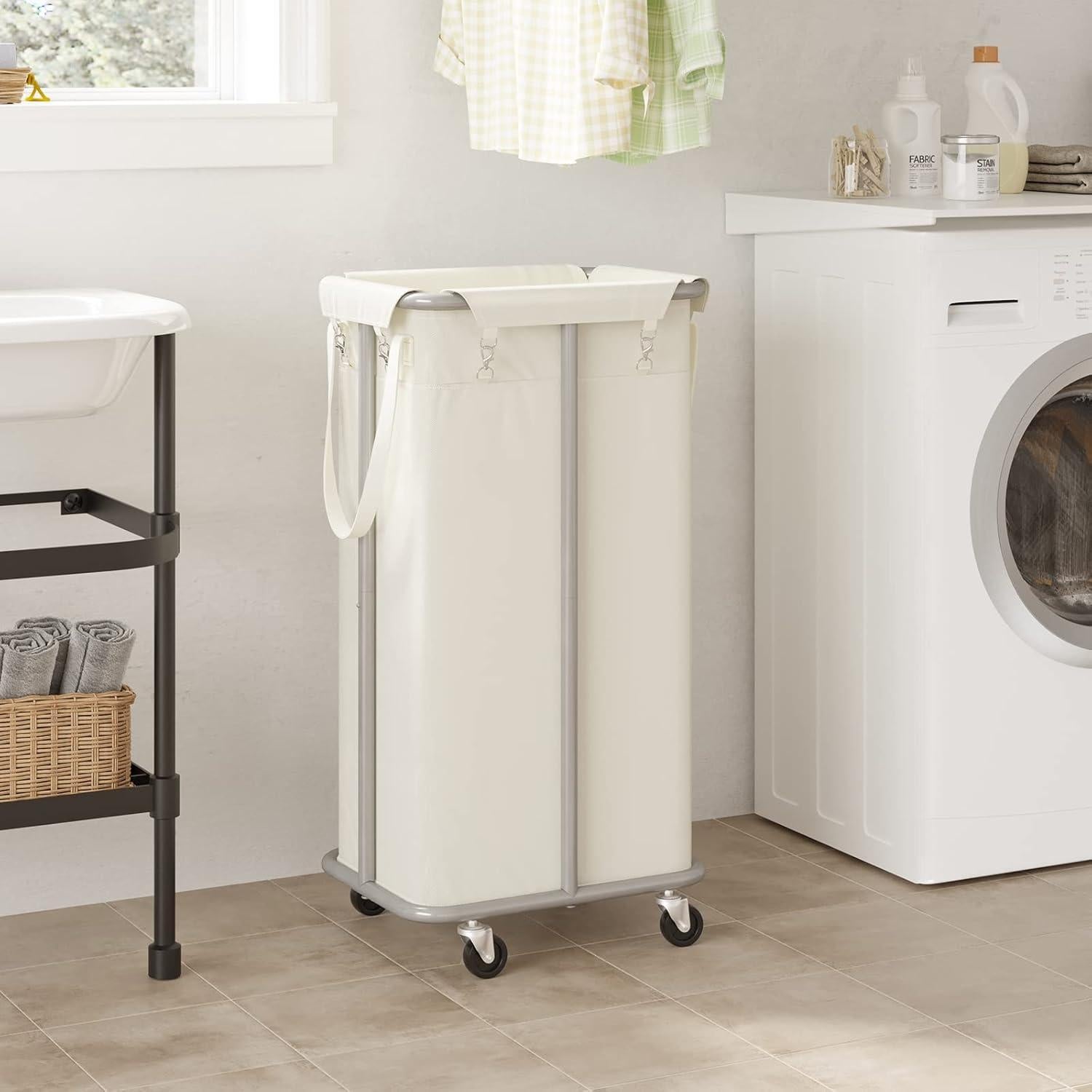 Carro de Ropa Sucia Rodante WOWLIVE 100L Beige Claro