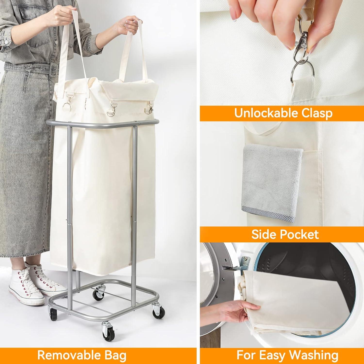 Carro de Ropa Sucia Rodante WOWLIVE 100L Beige Claro