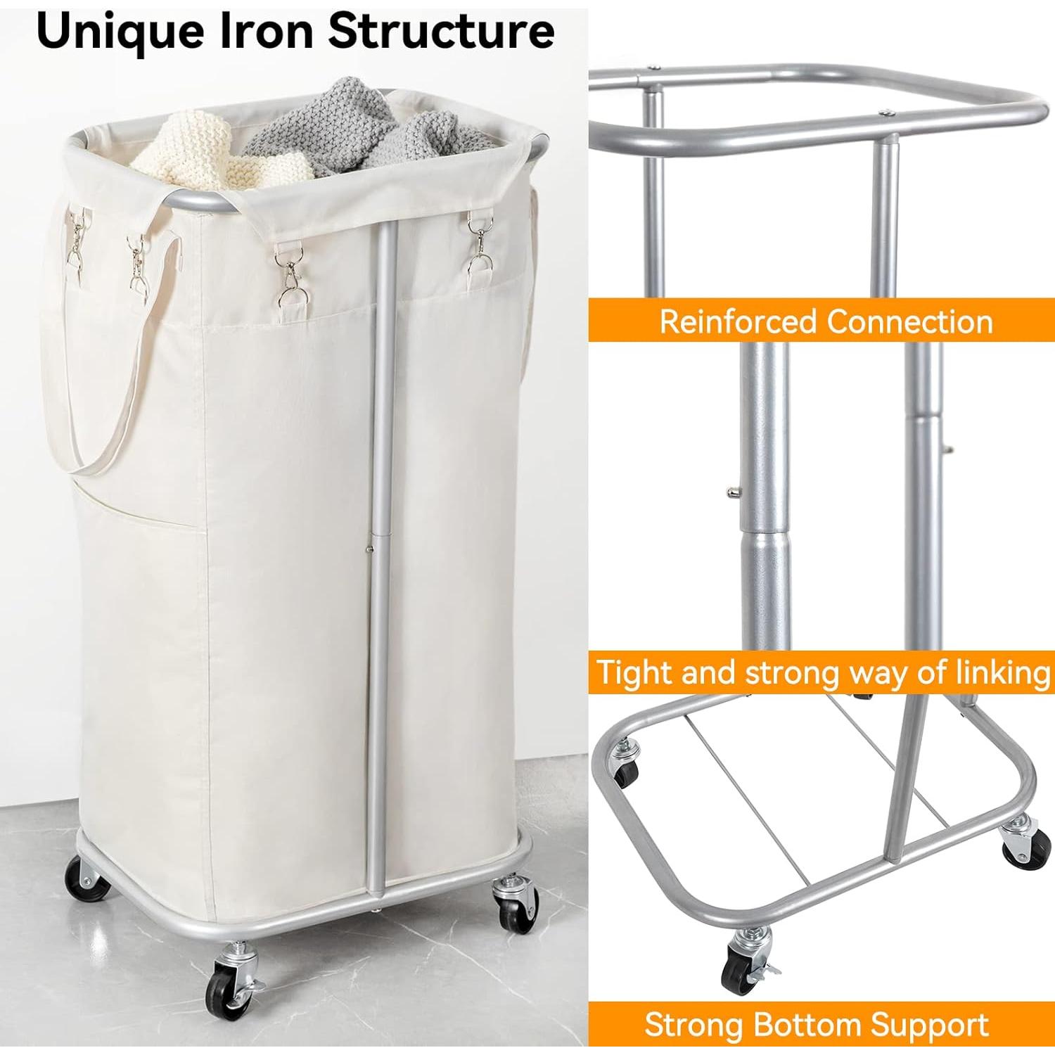 Carro de Ropa Sucia Rodante WOWLIVE 100L Beige Claro