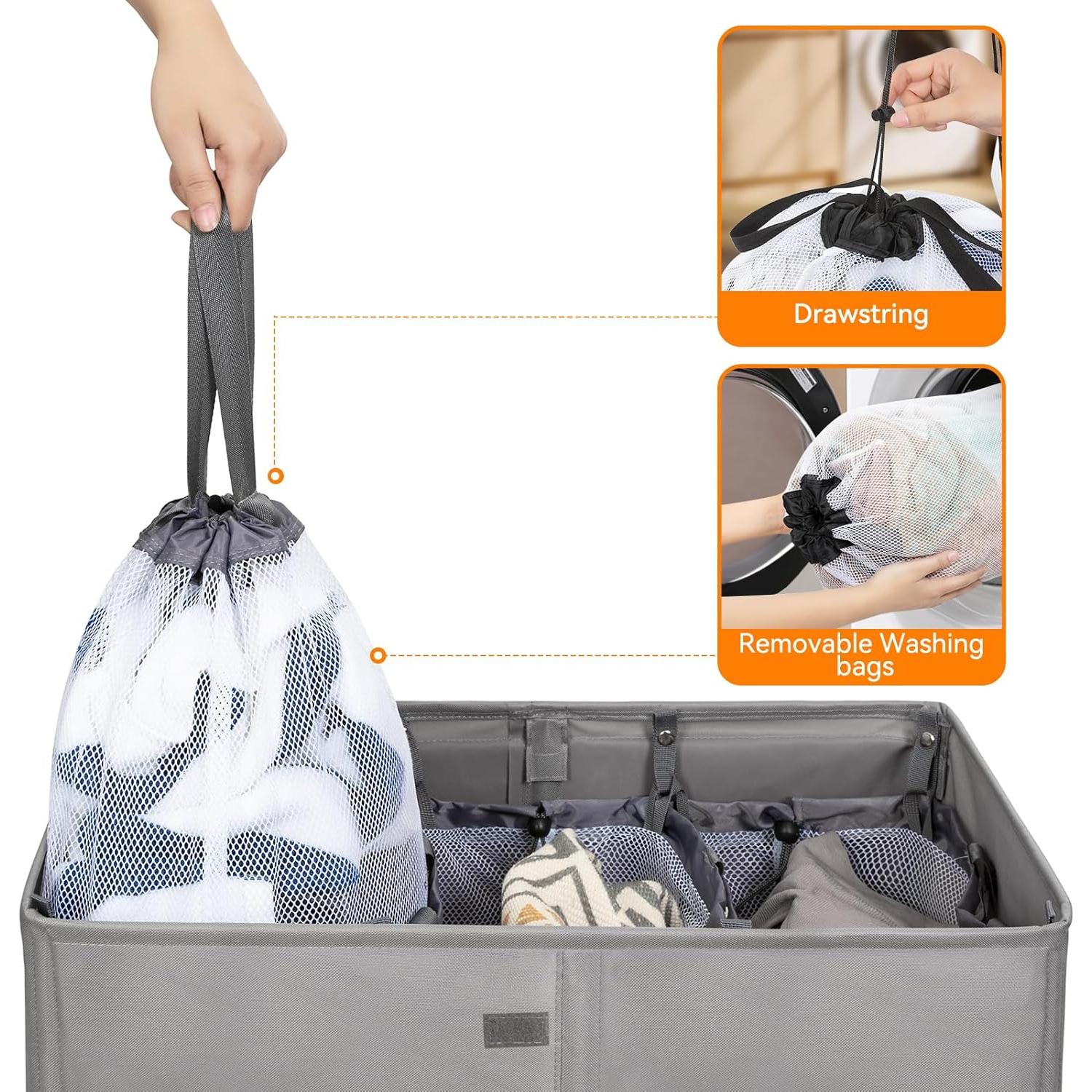 Cesto de Ropa WOWLIVE 160L con Tapa y 3 Compartimentos Gris