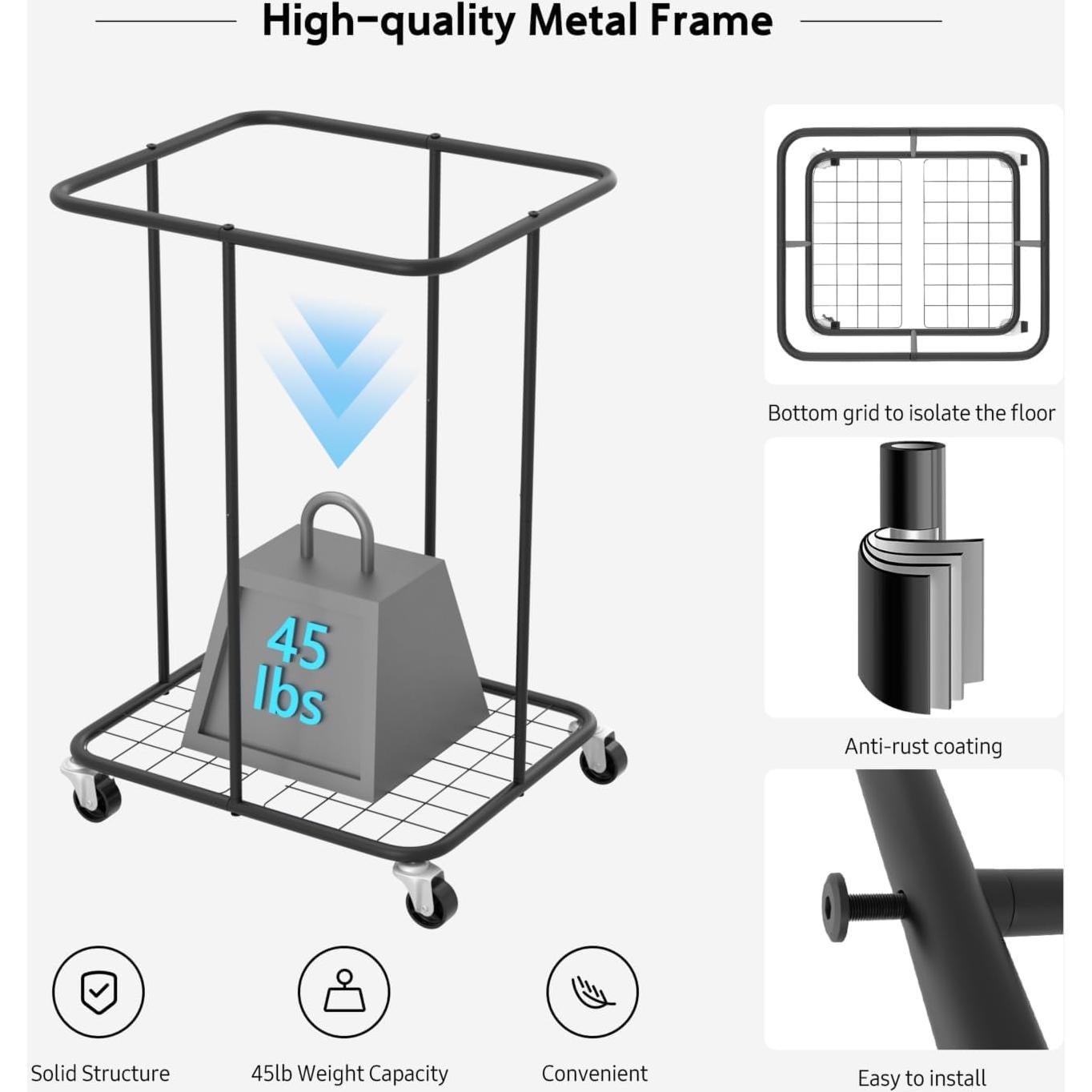 Cesta de Ropa 150L YKDIRECT con Ruedas y Bolsa Removible