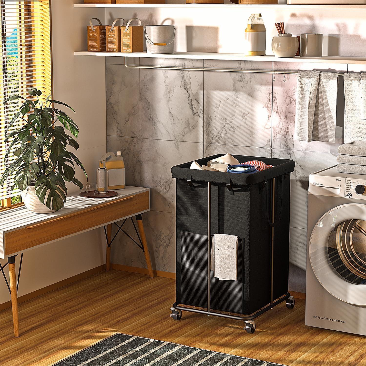 Cesta de Ropa 150L YKDIRECT con Ruedas y Bolsa Removible