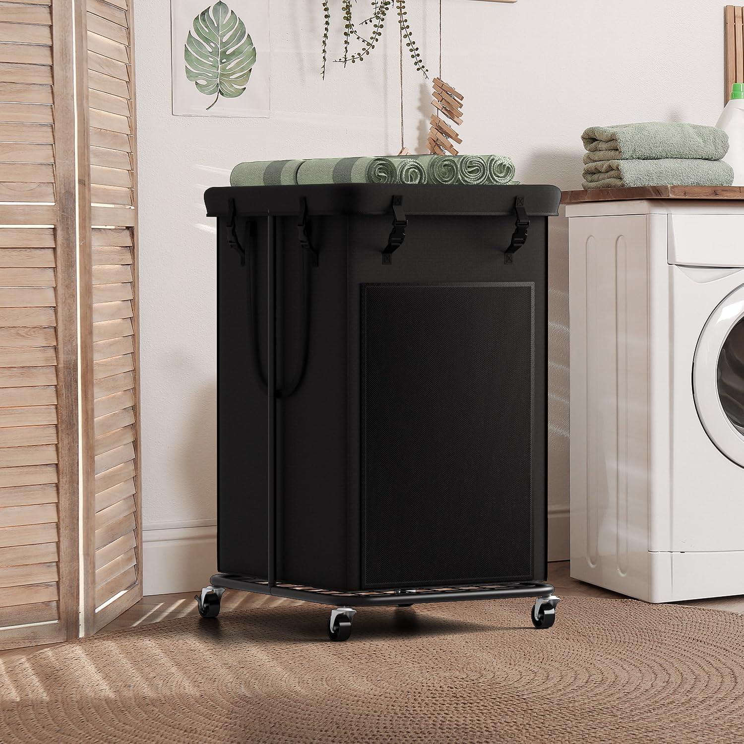 Cesta de Ropa 150L YKDIRECT con Ruedas y Bolsa Removible