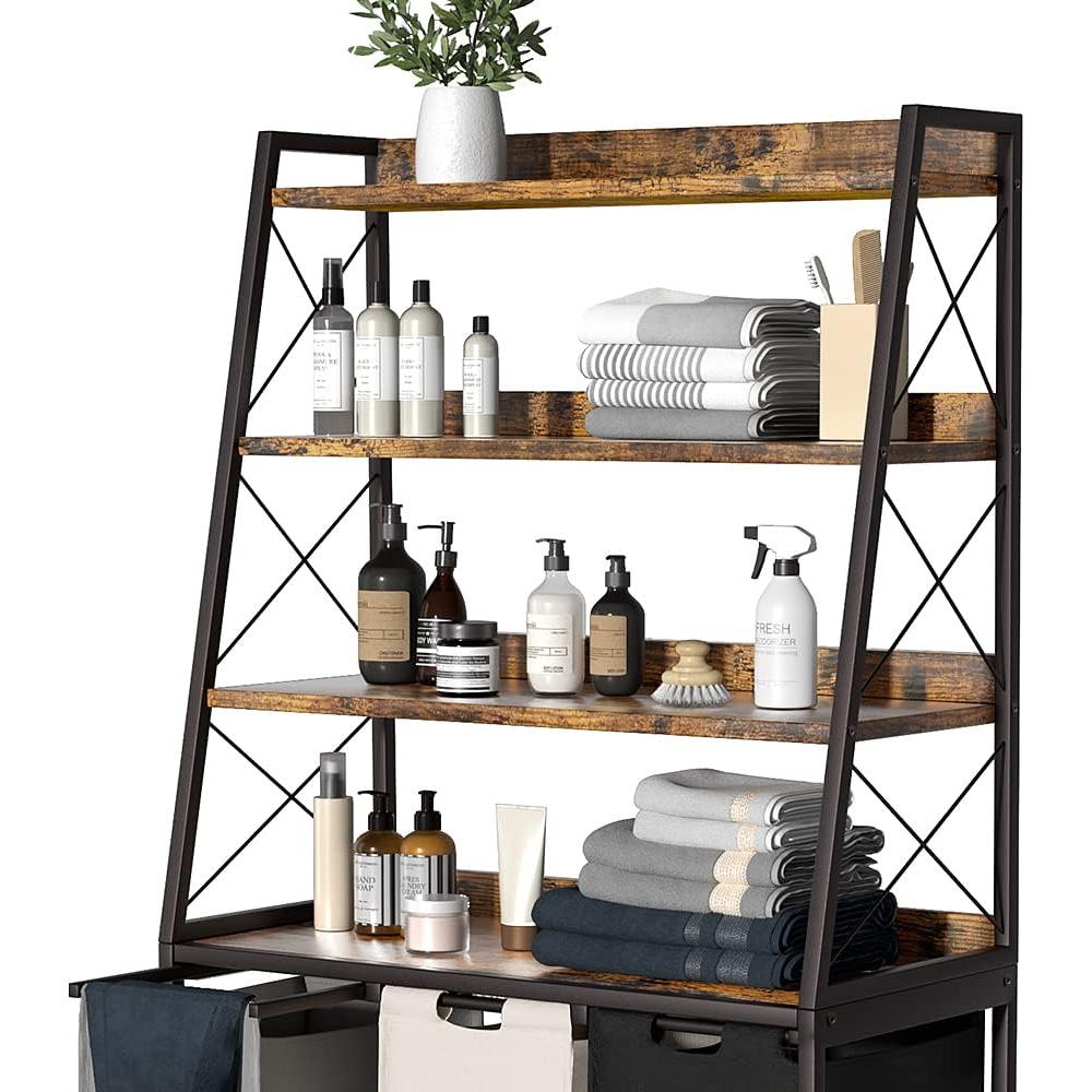 Cesta de Ropa Herture 3 Bolsas 60L con Estante 4 Niveles Marrón