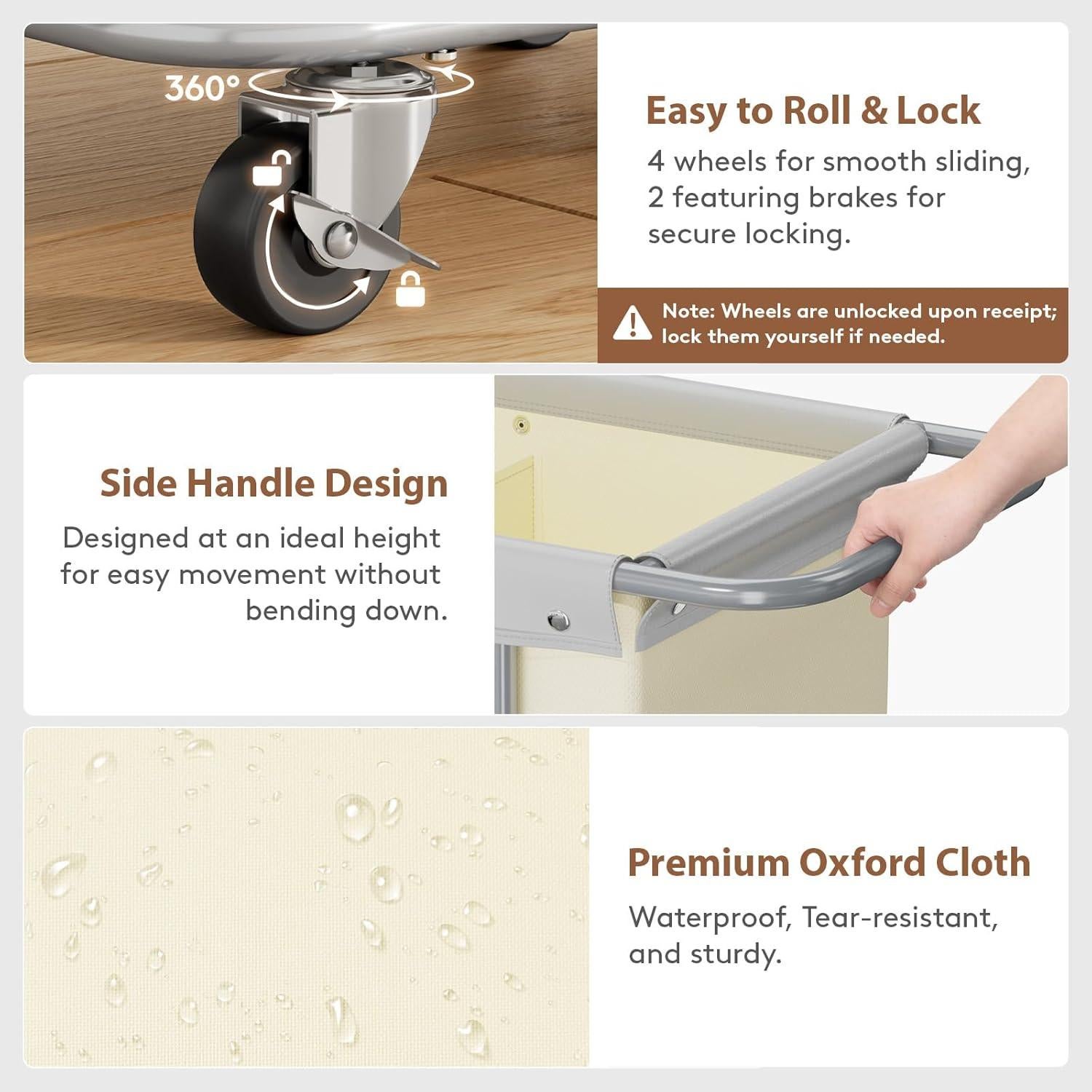 Cesta de Ropa Rodante Lifewit 150L con Ruedas y Divisiones