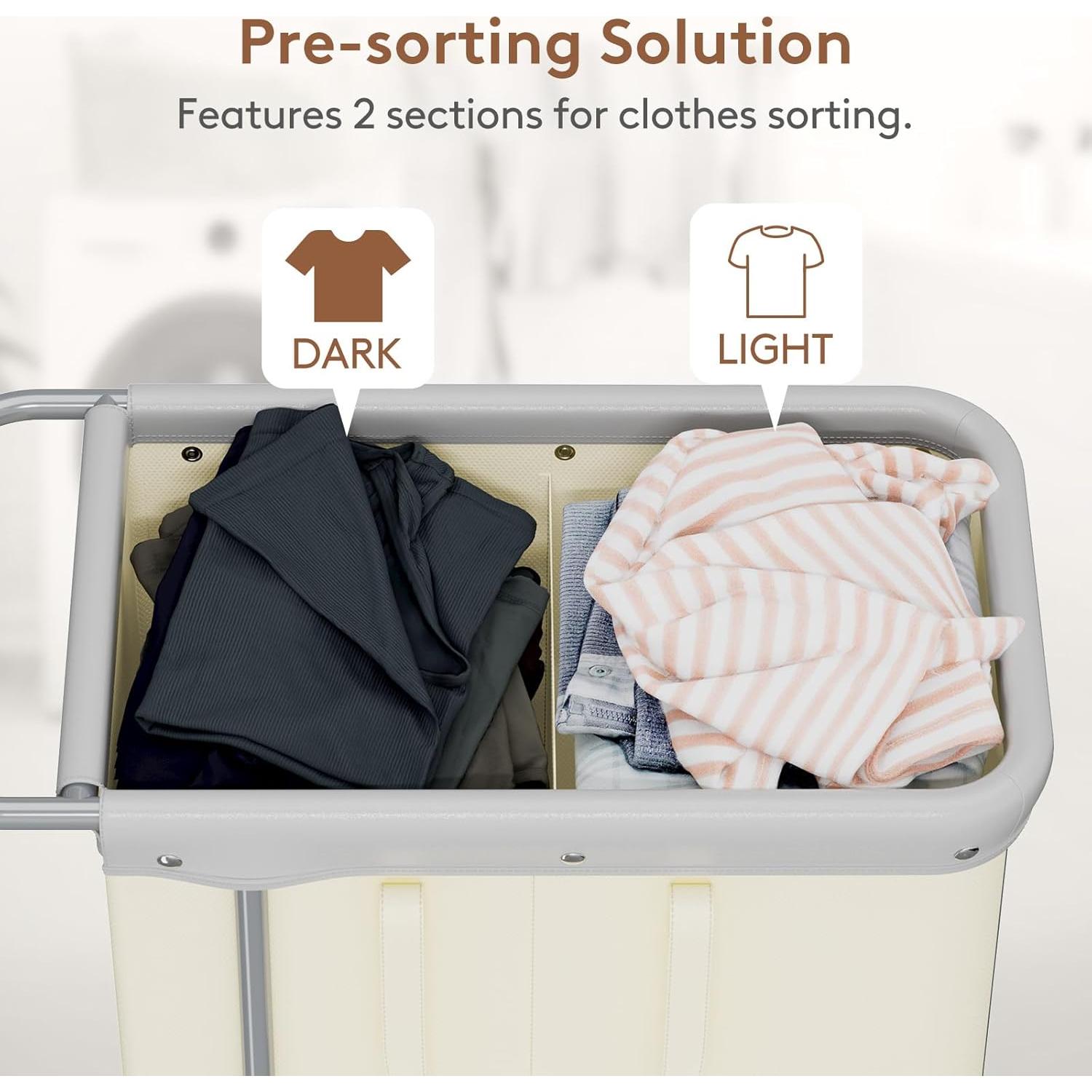 Cesta de Ropa Rodante Lifewit 150L con Ruedas y Divisiones