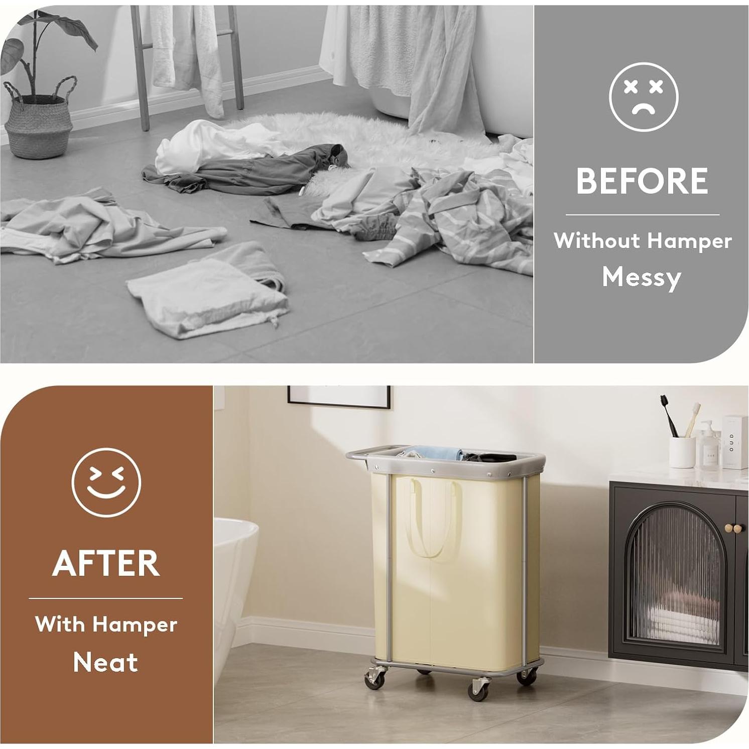 Cesta de Ropa Rodante Lifewit 150L con Ruedas y Divisiones