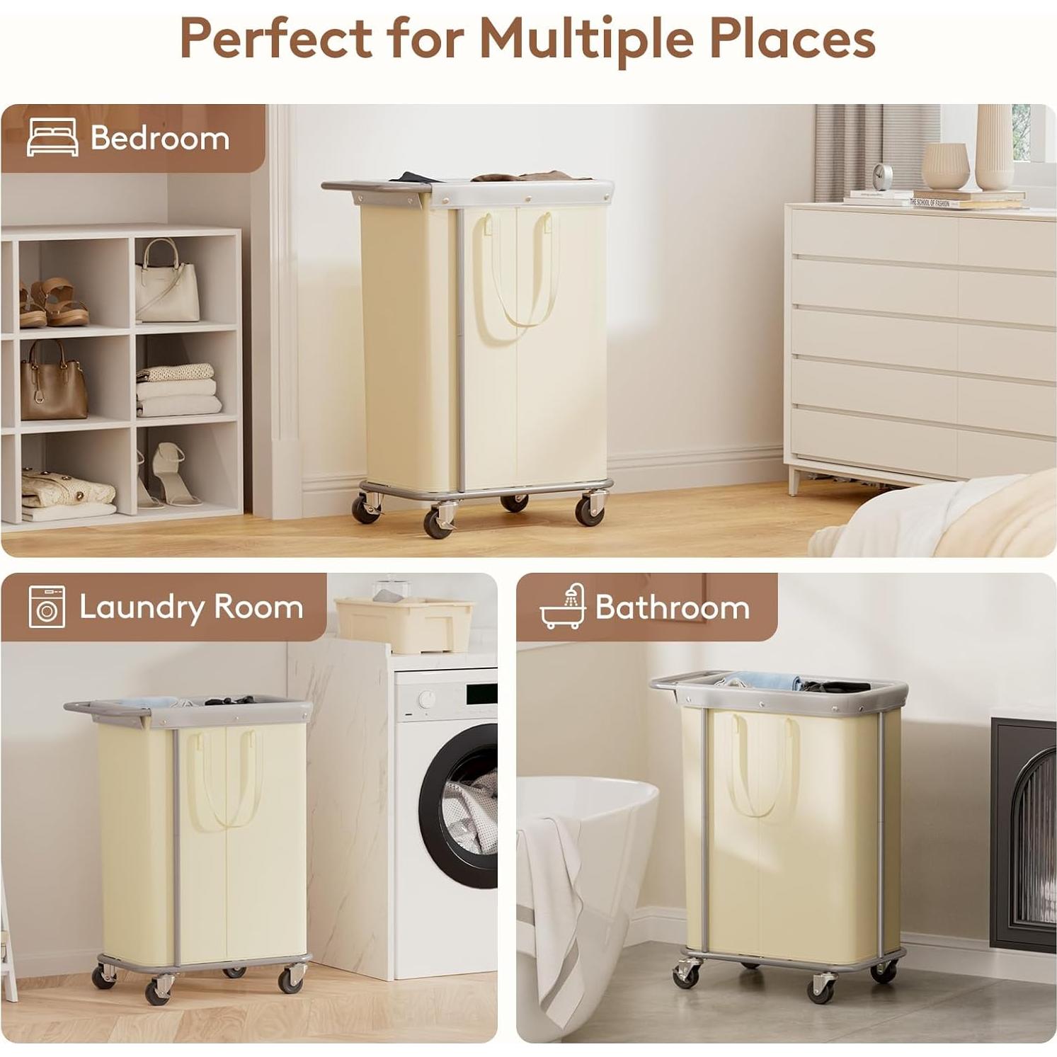 Cesta de Ropa Rodante Lifewit 150L con Ruedas y Divisiones