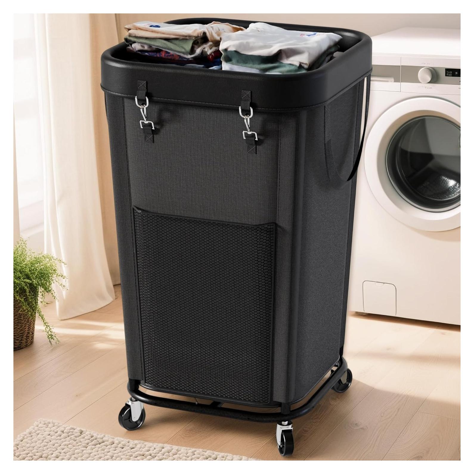 Cesta de lavandería con ruedas Knovkeey 160L Negra