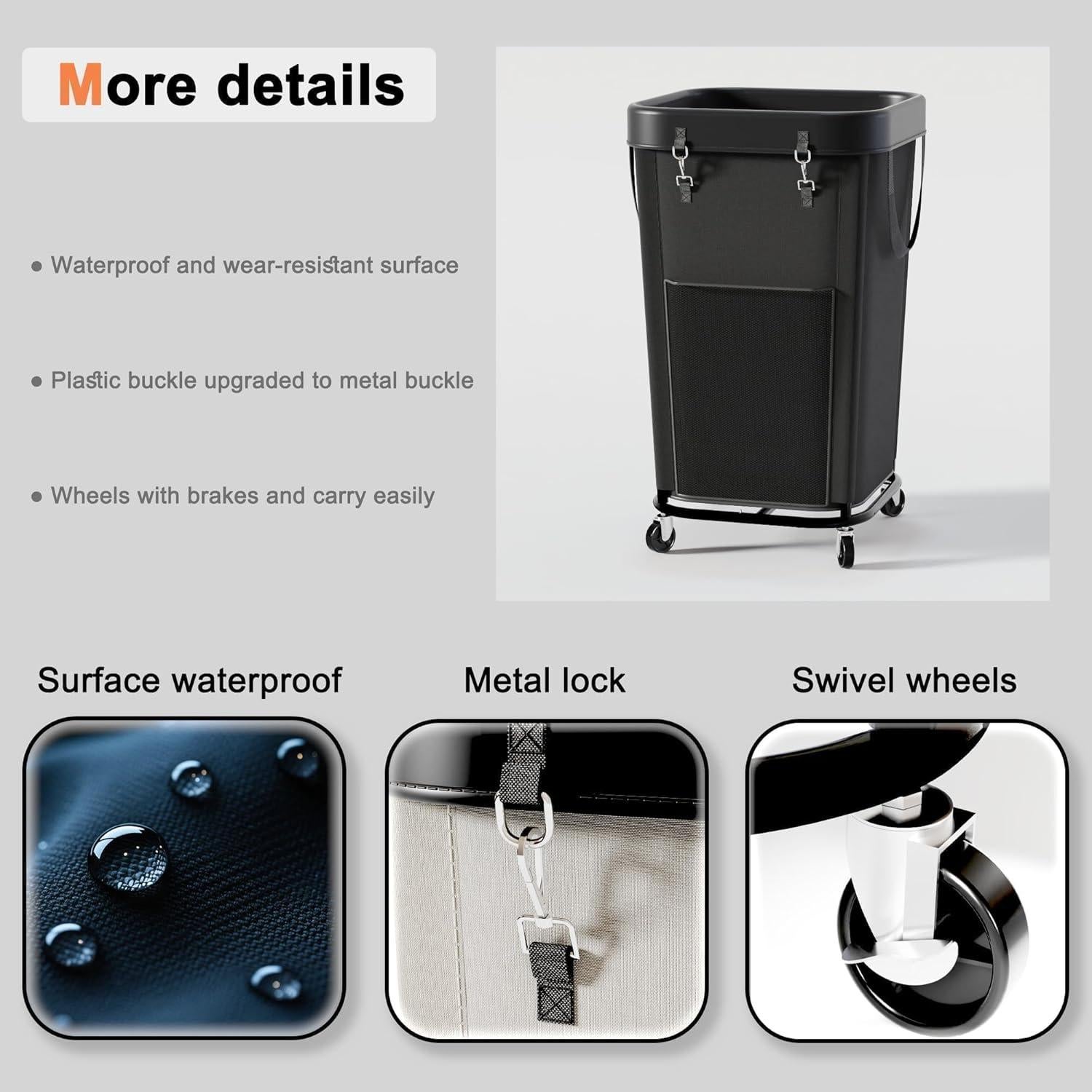 Cesta de lavandería con ruedas Knovkeey 160L Negra