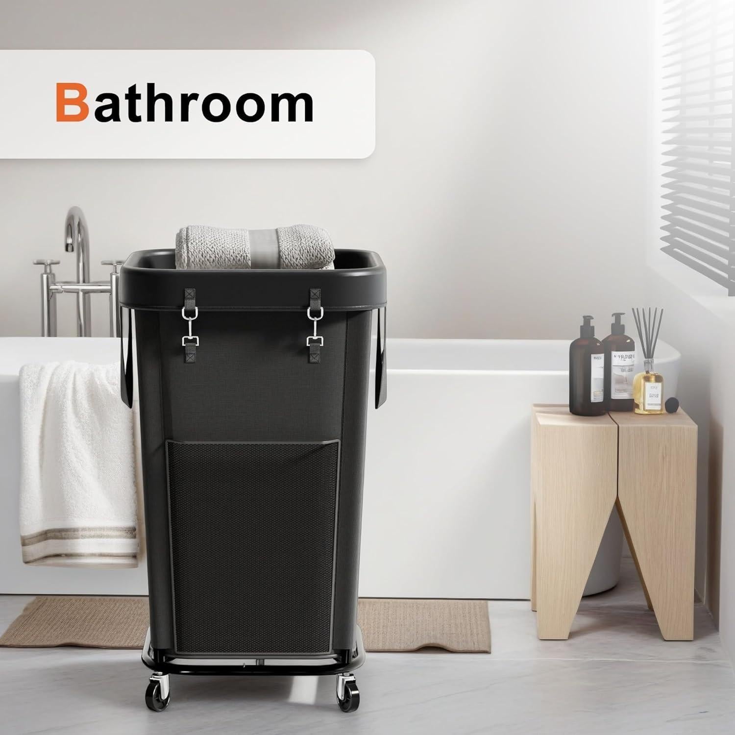 Cesta de lavandería con ruedas Knovkeey 160L Negra