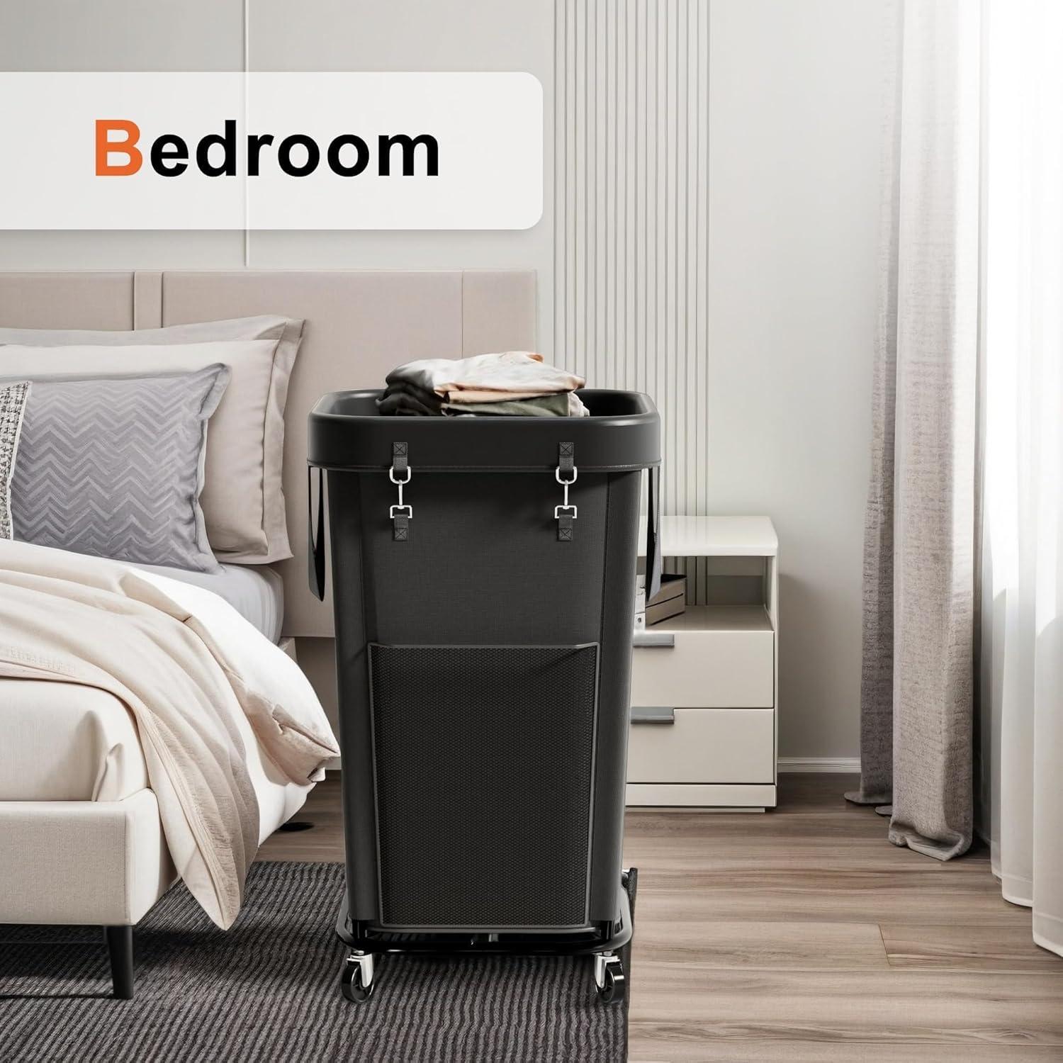 Cesta de lavandería con ruedas Knovkeey 160L Negra