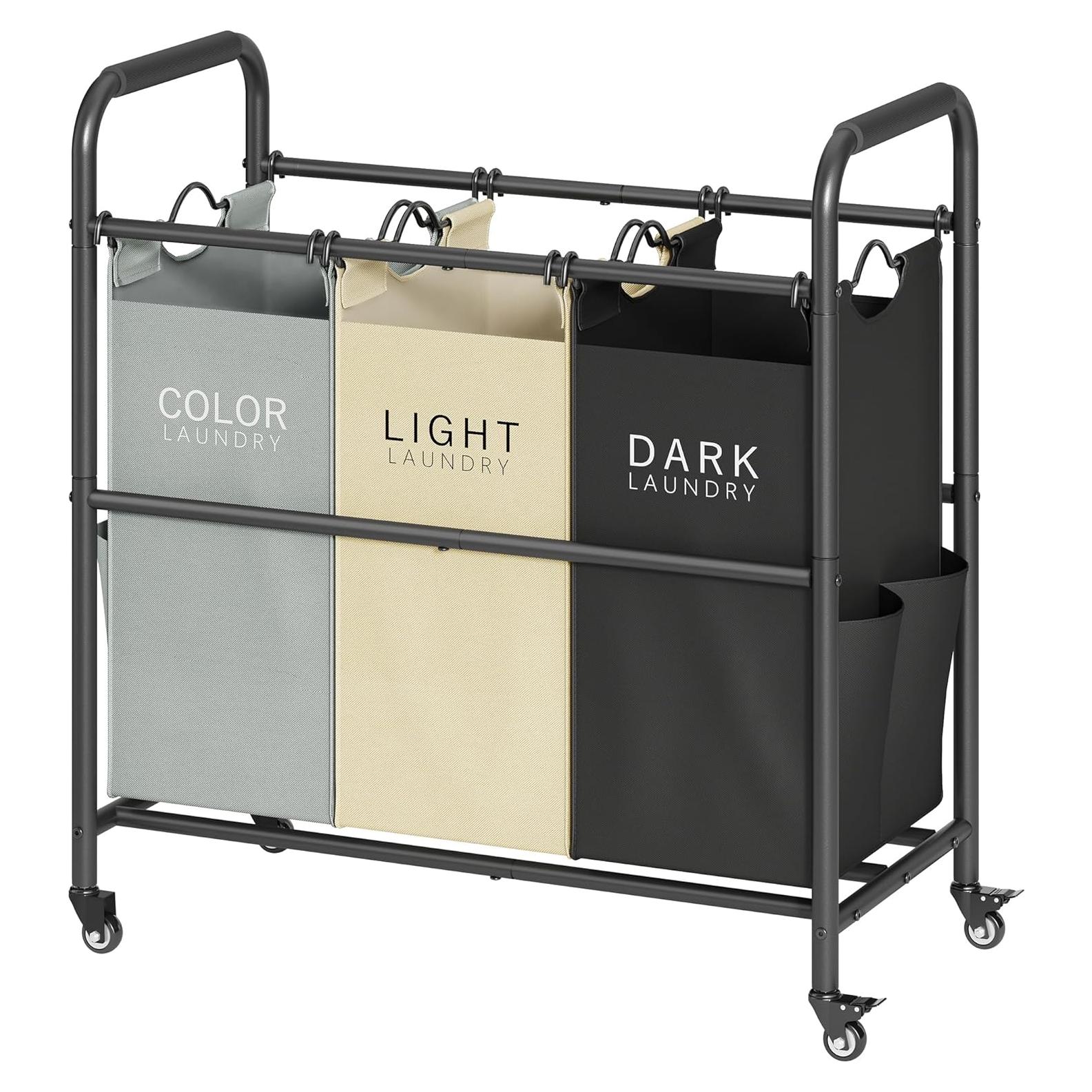 Carro Clasificador de Ropa Tajsoon 3 Bolsas 147L Gris/Blanco/Negro