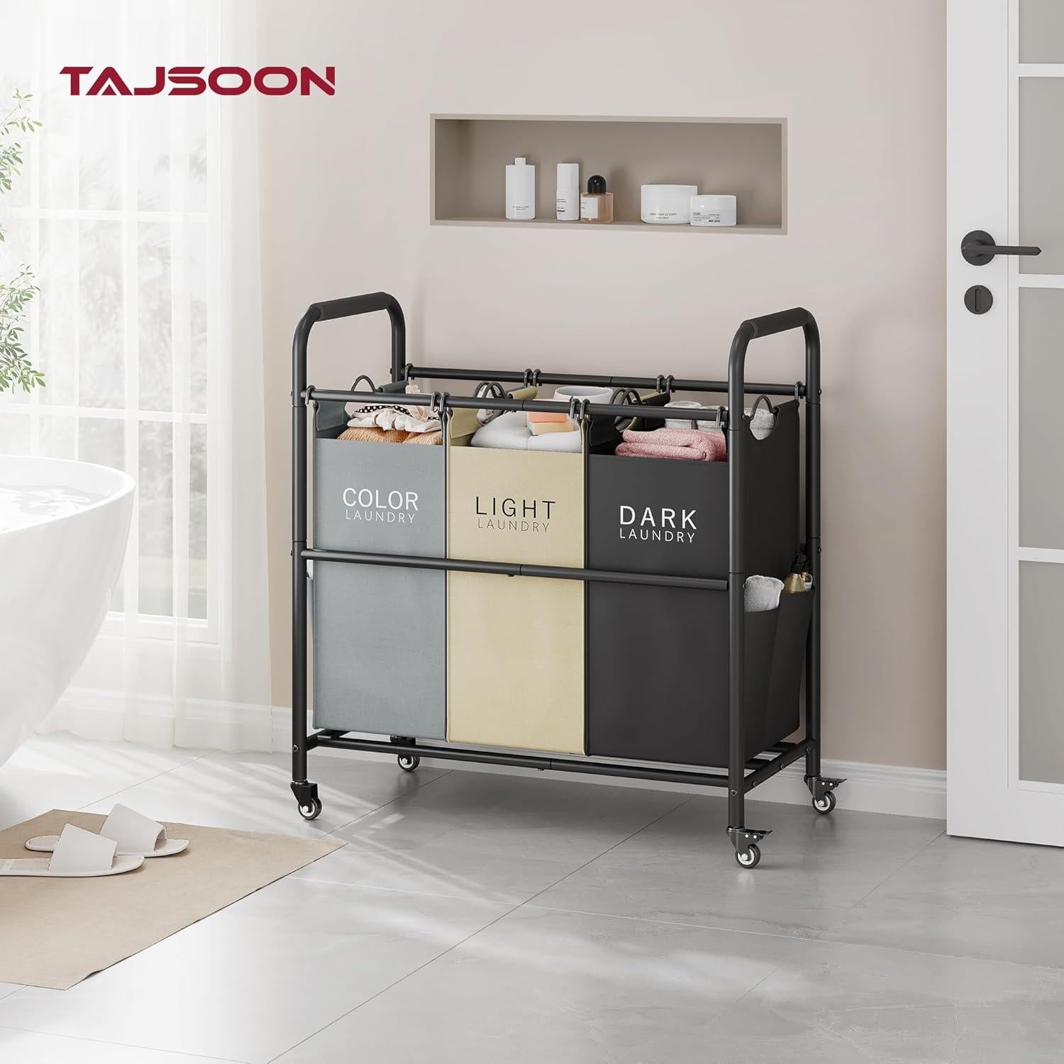 Carro Clasificador de Ropa Tajsoon 3 Bolsas 147L Gris/Blanco/Negro