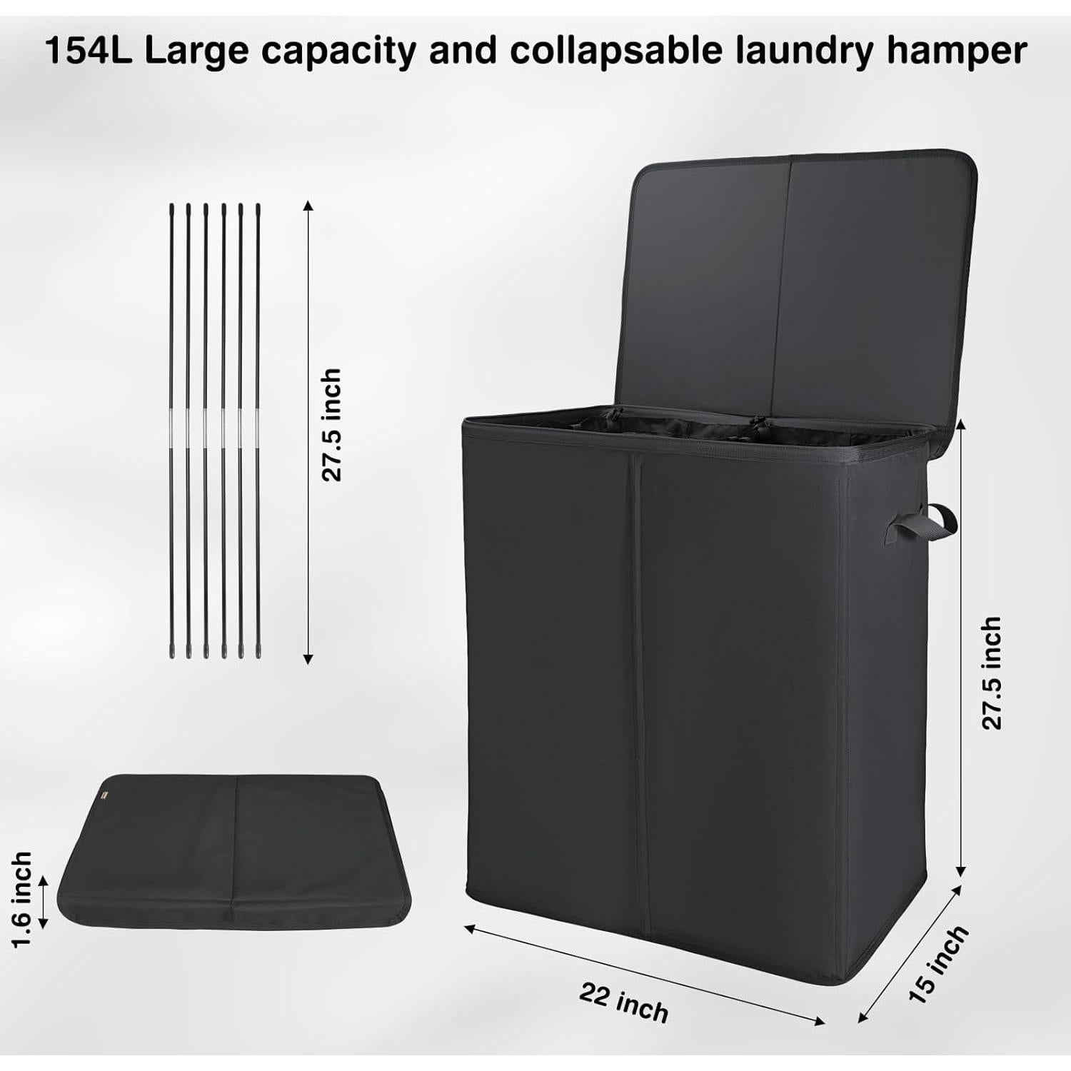 Cesto de Ropa Doble Voova 154L Plegable con Tapa y 2 Bolsas