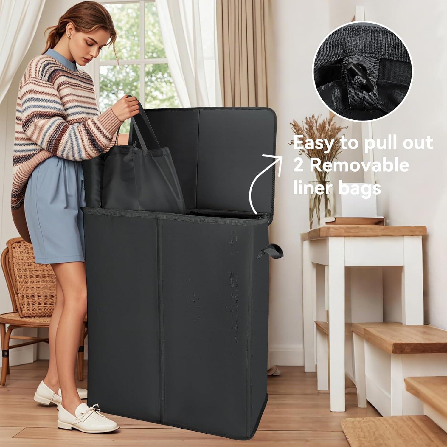 Cesto de Ropa Doble Voova 154L Plegable con Tapa y 2 Bolsas