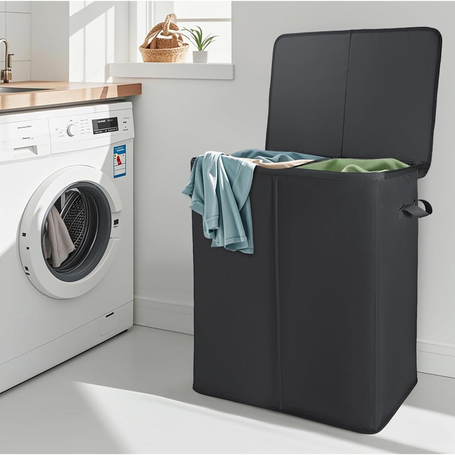 Cesto de Ropa Doble Voova 154L Plegable con Tapa y 2 Bolsas