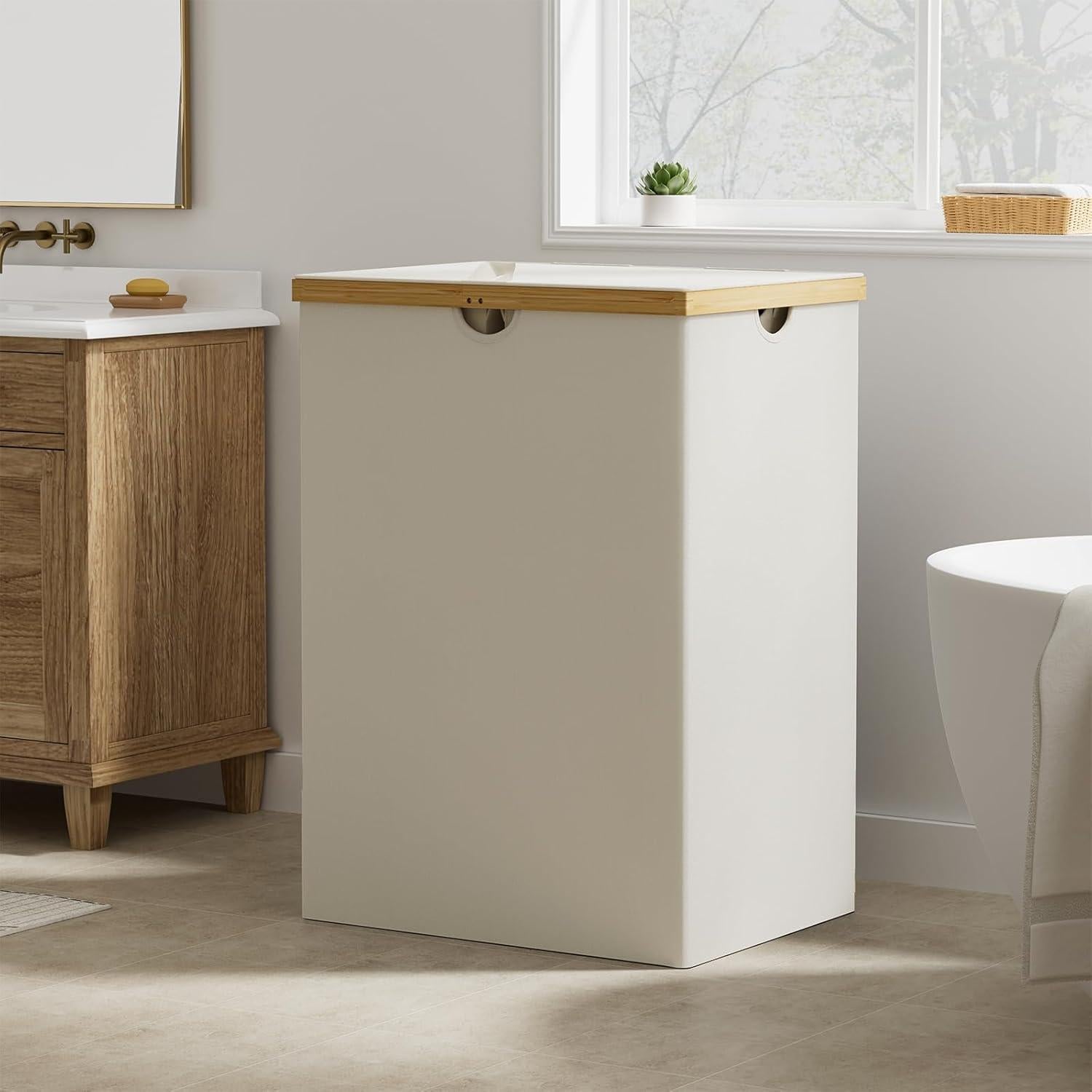 Cesto de Ropa 180L WOWLIVE Beige con Tapa y 3 Compartimentos