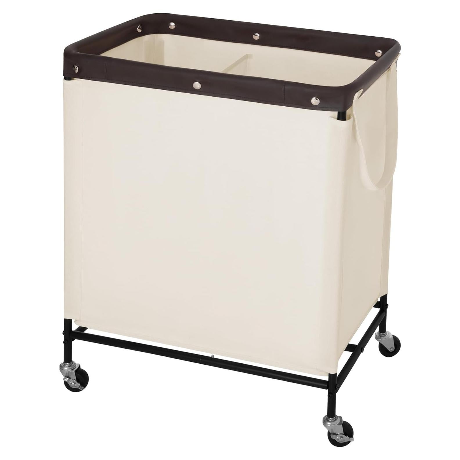 Cesta de Ropa 100L StorageWorks Beige con Ruedas y 2 Secciones