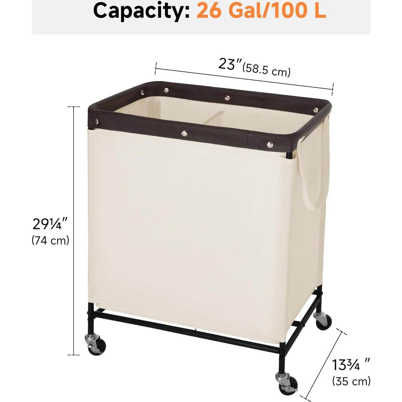 Cesta de Ropa 100L StorageWorks Beige con Ruedas y 2 Secciones