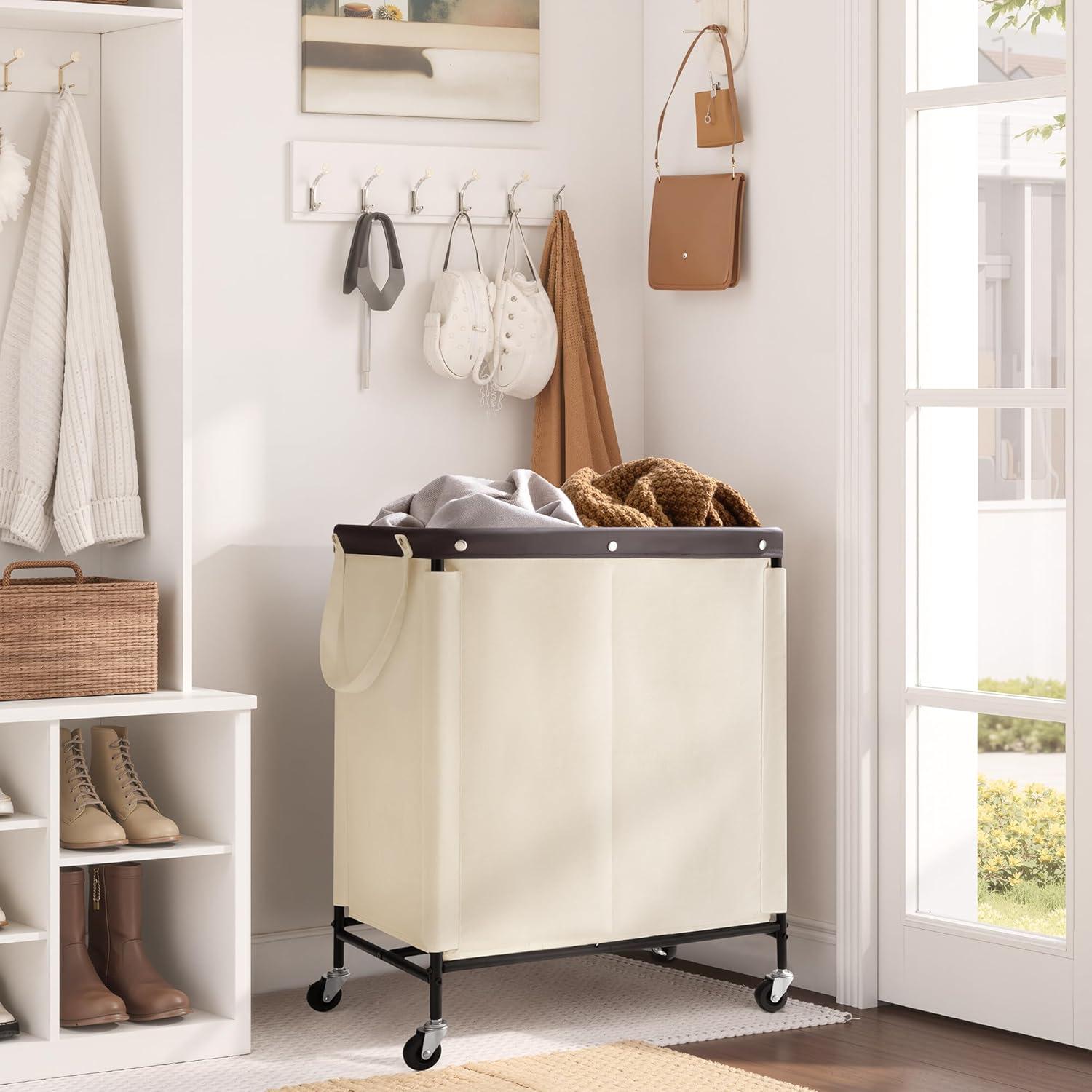 Cesta de Ropa 100L StorageWorks Beige con Ruedas y 2 Secciones