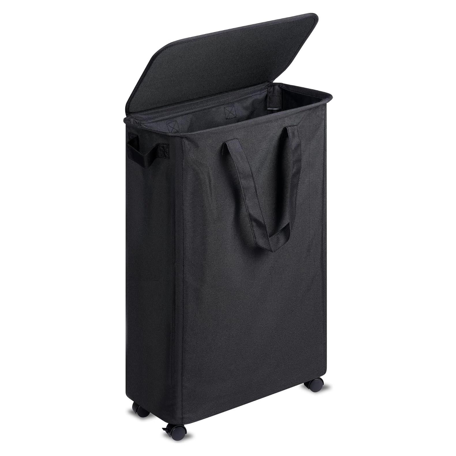 Cesta de Ropa Slim Vincona 55L con Tapa y Ruedas Negra