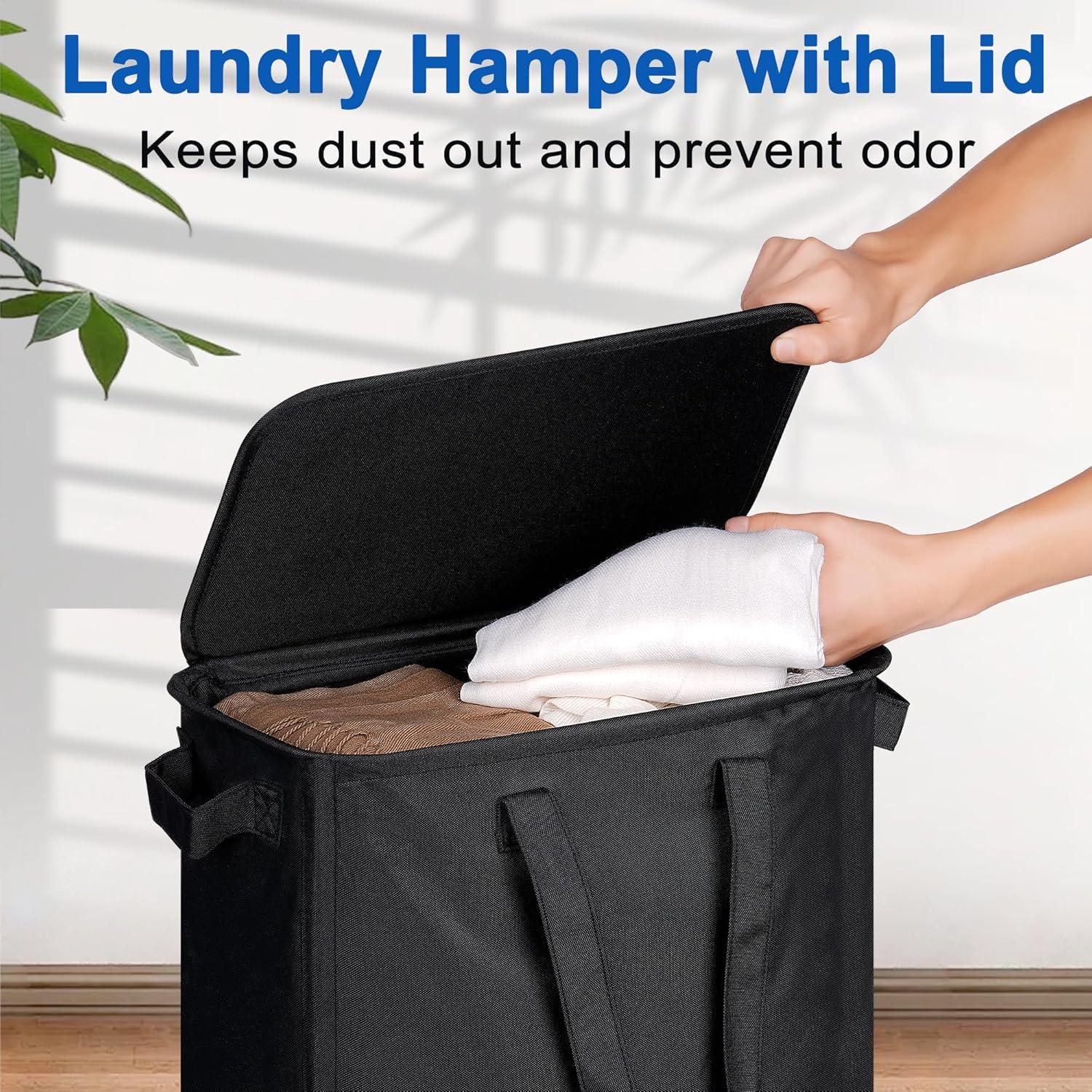 Cesta de Ropa Slim Vincona 55L con Tapa y Ruedas Negra