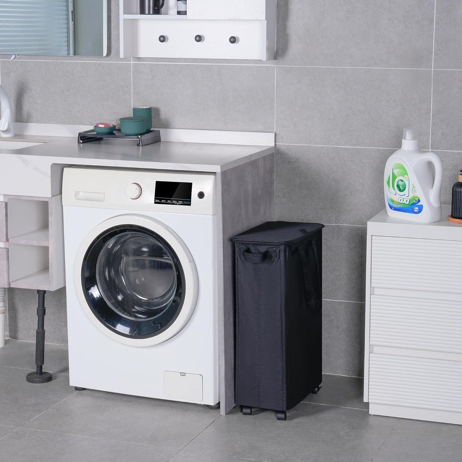 Cesta de Ropa Slim Vincona 55L con Tapa y Ruedas Negra