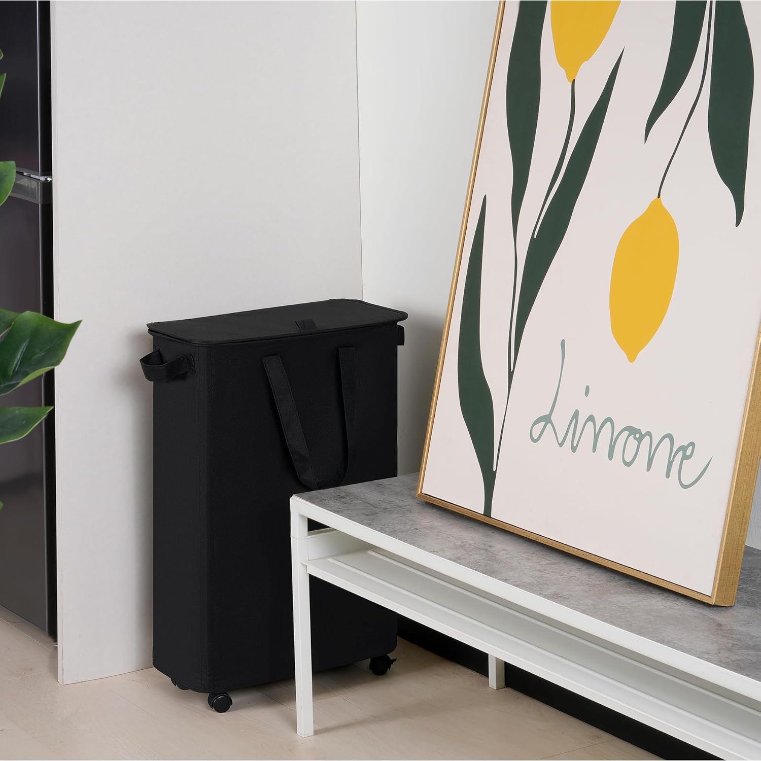 Cesta de Ropa Slim Vincona 55L con Tapa y Ruedas Negra