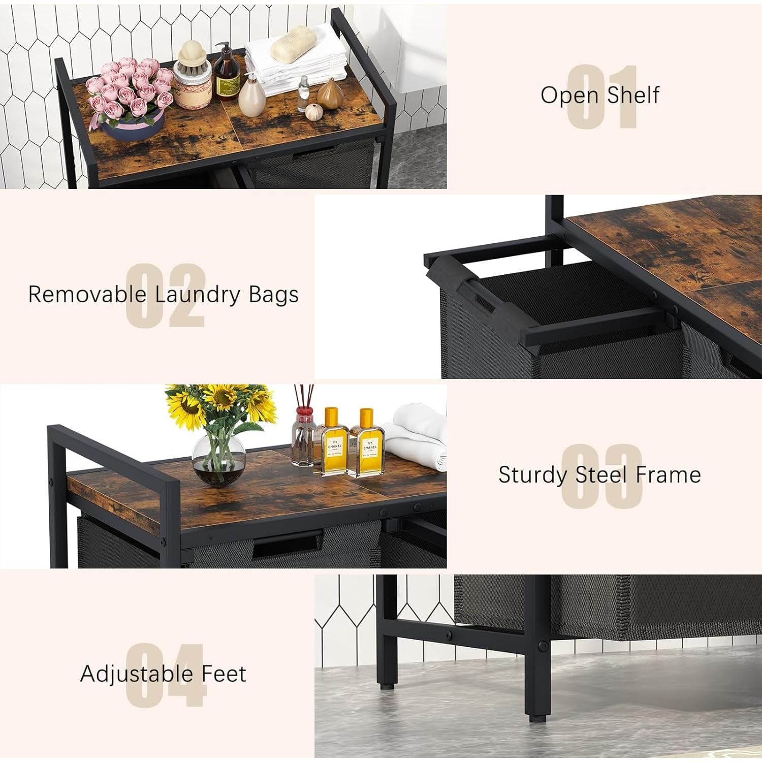 Cesto de Ropa Doble Huhote 112L con 2 Bolsas Extraíbles