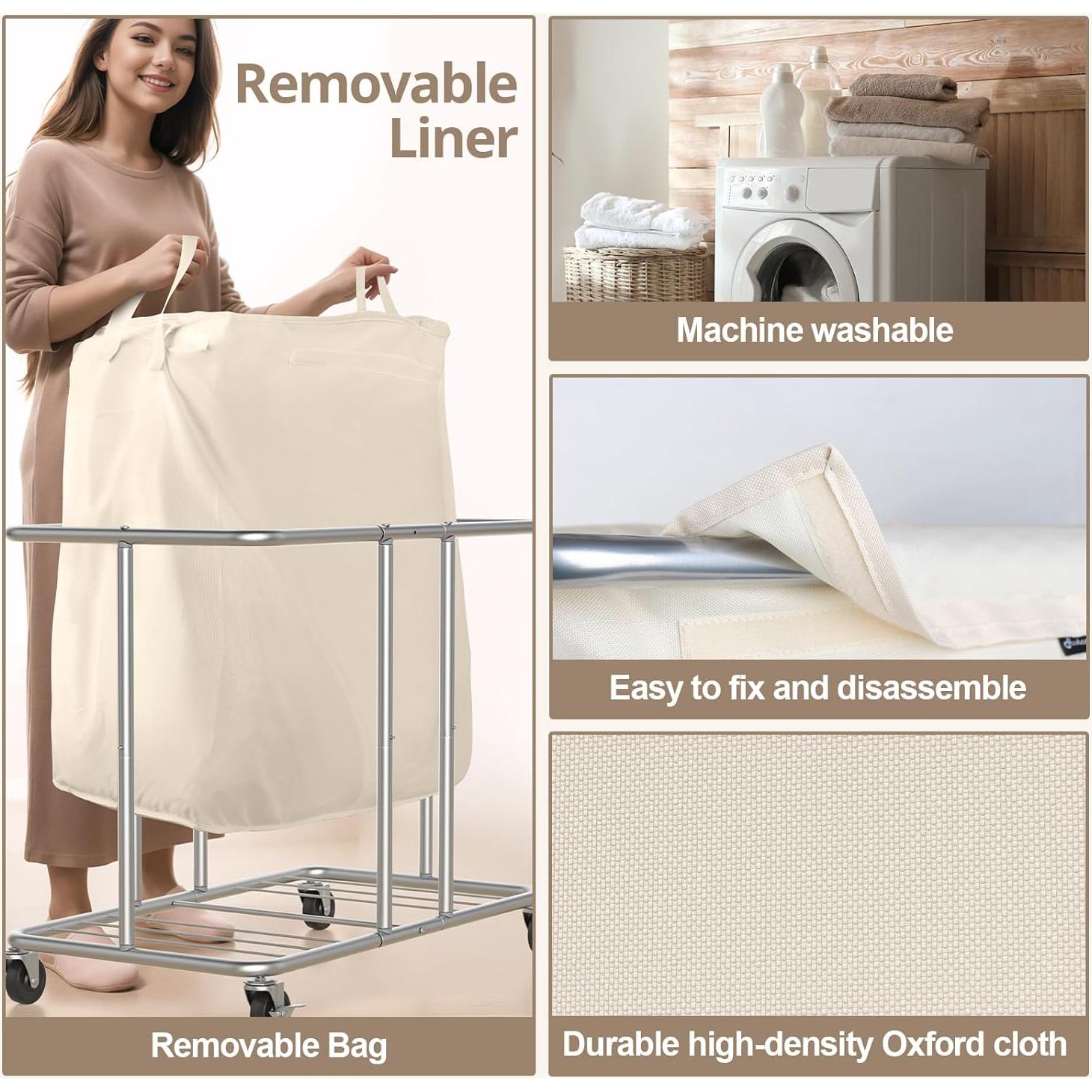 Hamper de Lavandería Rodante Hodonas 230L 2 Compartimentos Beige