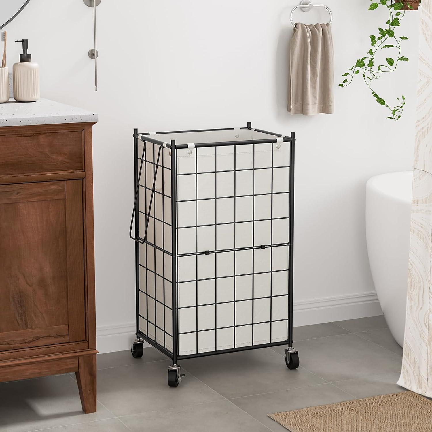 Cesto de Ropa Rodante WOWLIVE 100L con Ruedas y Bolsa Extraíble