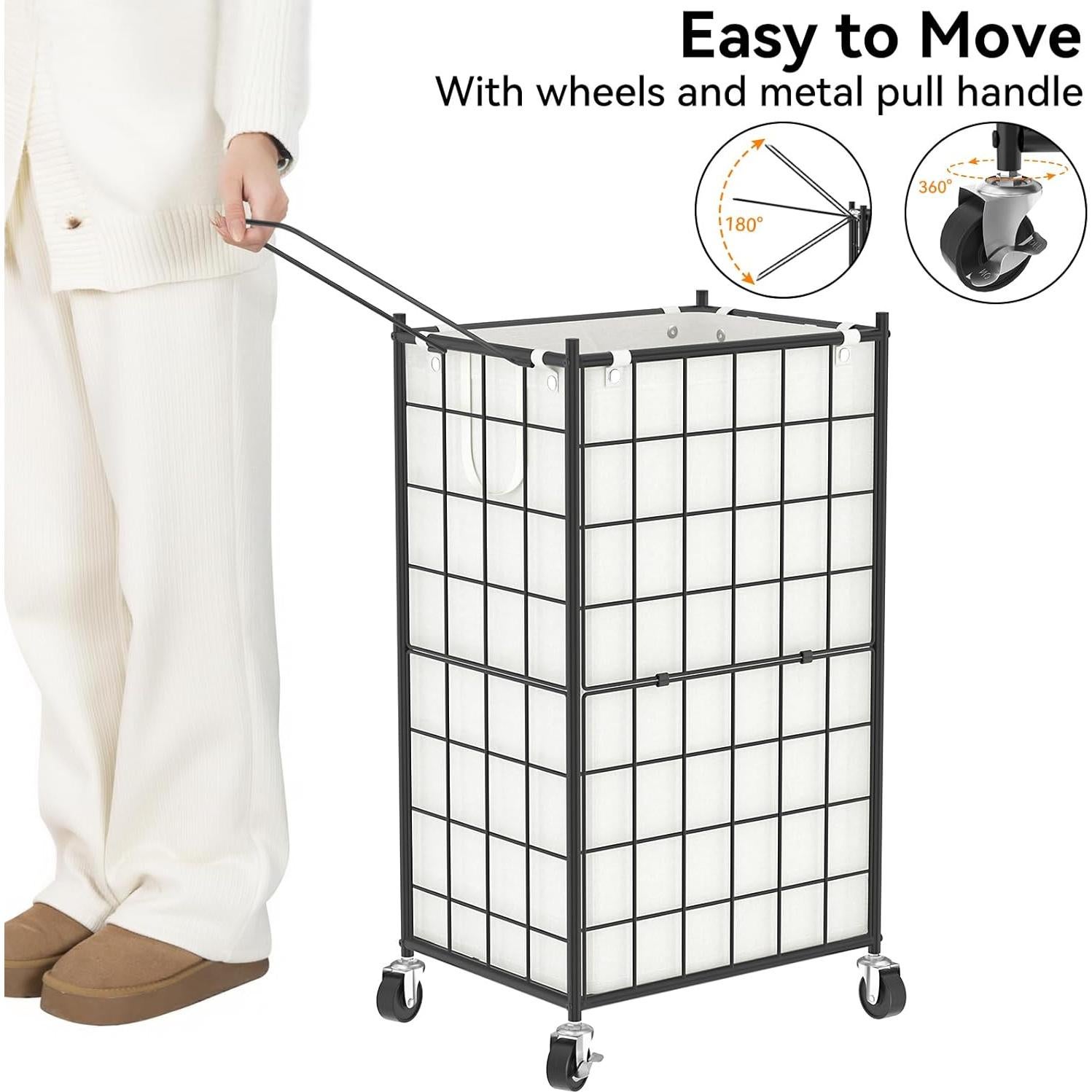 Cesto de Ropa Rodante WOWLIVE 100L con Ruedas y Bolsa Extraíble