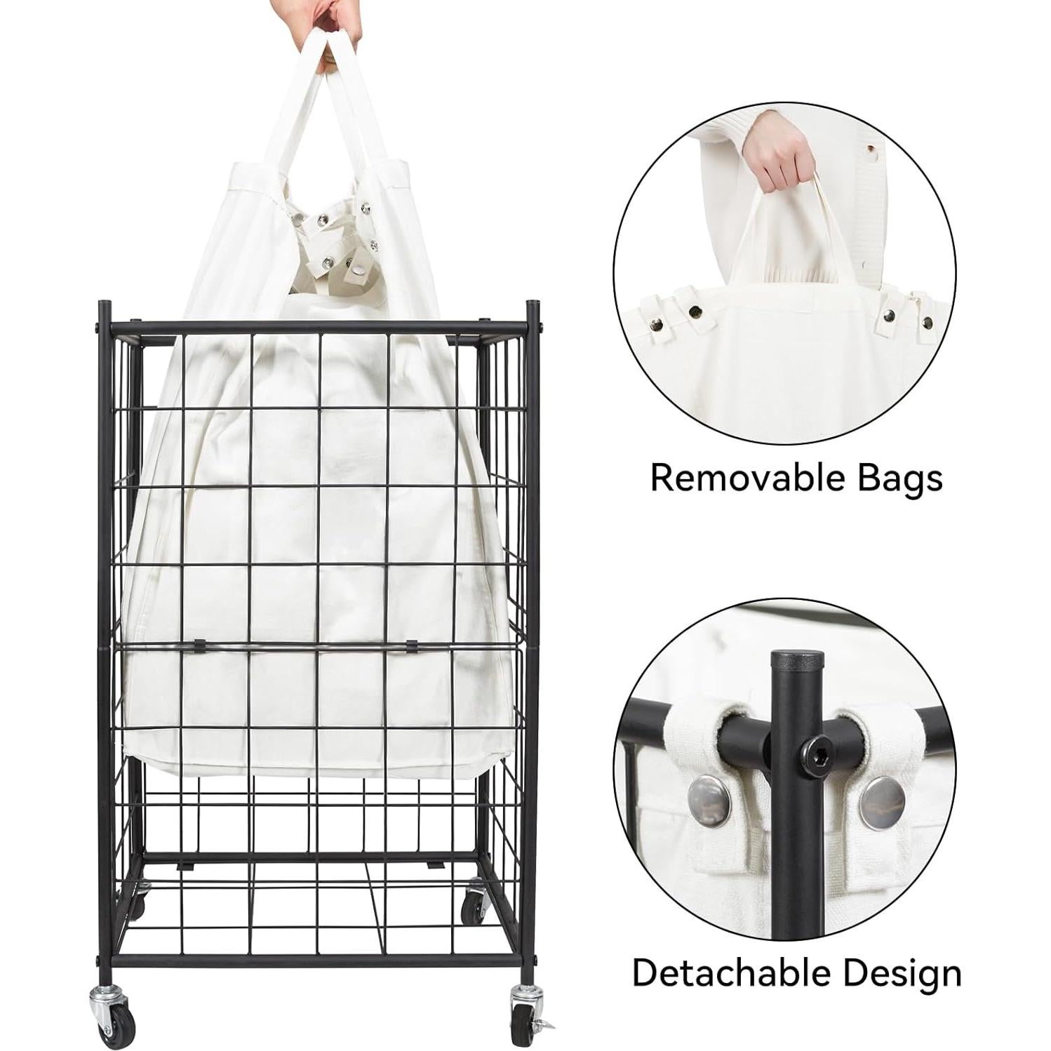 Cesto de Ropa Rodante WOWLIVE 100L con Ruedas y Bolsa Extraíble