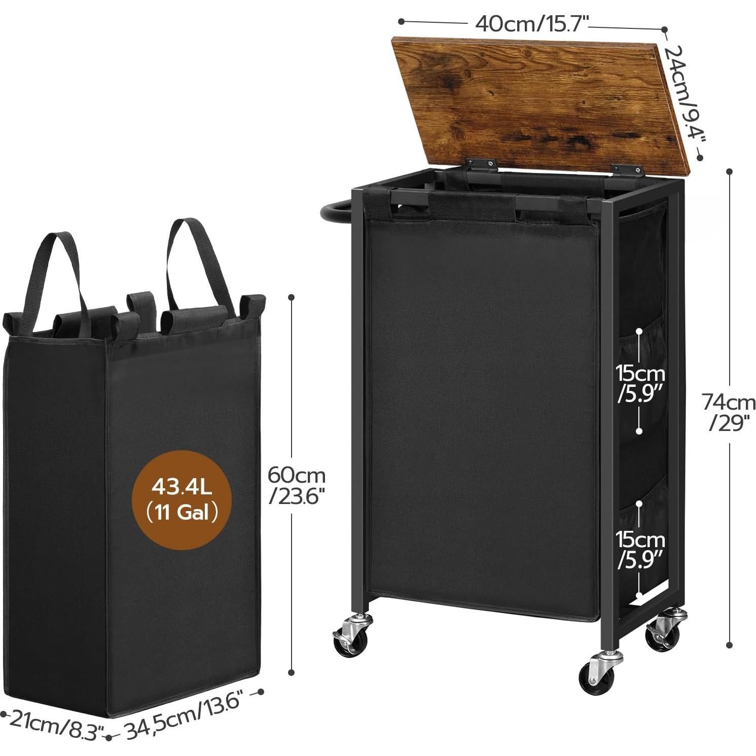 Cesta de Ropa Slim HOOBRO con Tapa y Ruedas, 43.4L
