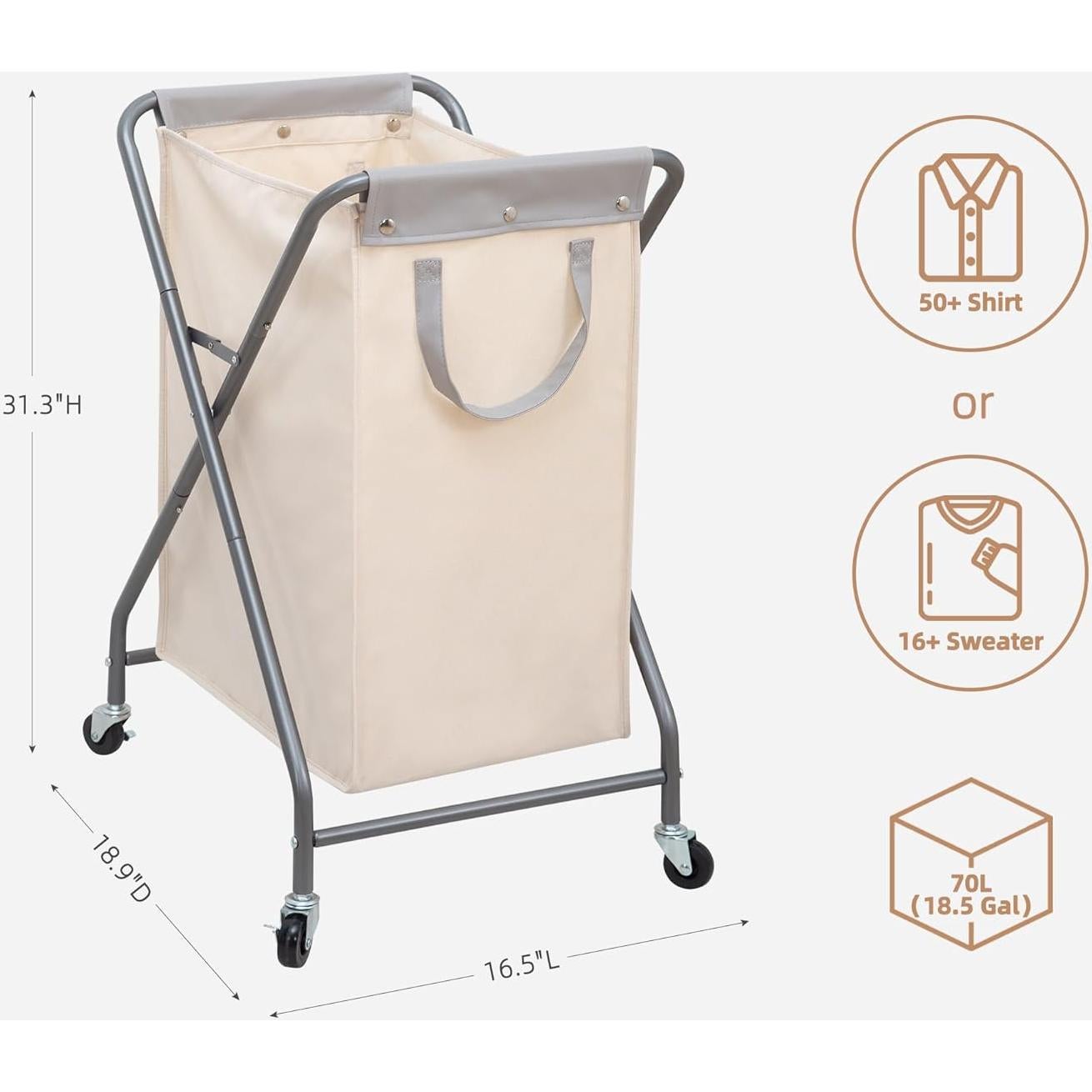 Cesta de Ropa Plegable STORAGE MANIAC 70L Beige con Ruedas