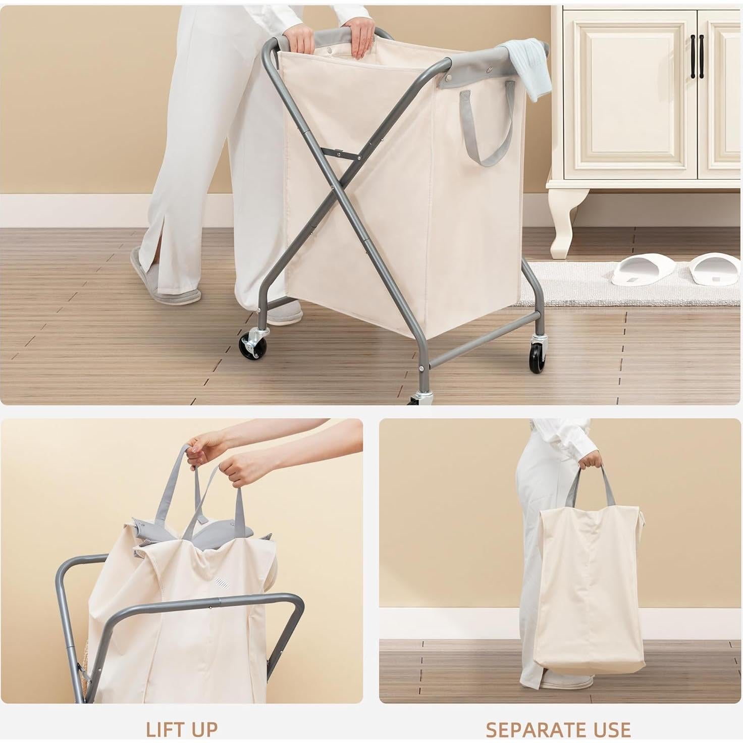 Cesta de Ropa Plegable STORAGE MANIAC 70L Beige con Ruedas