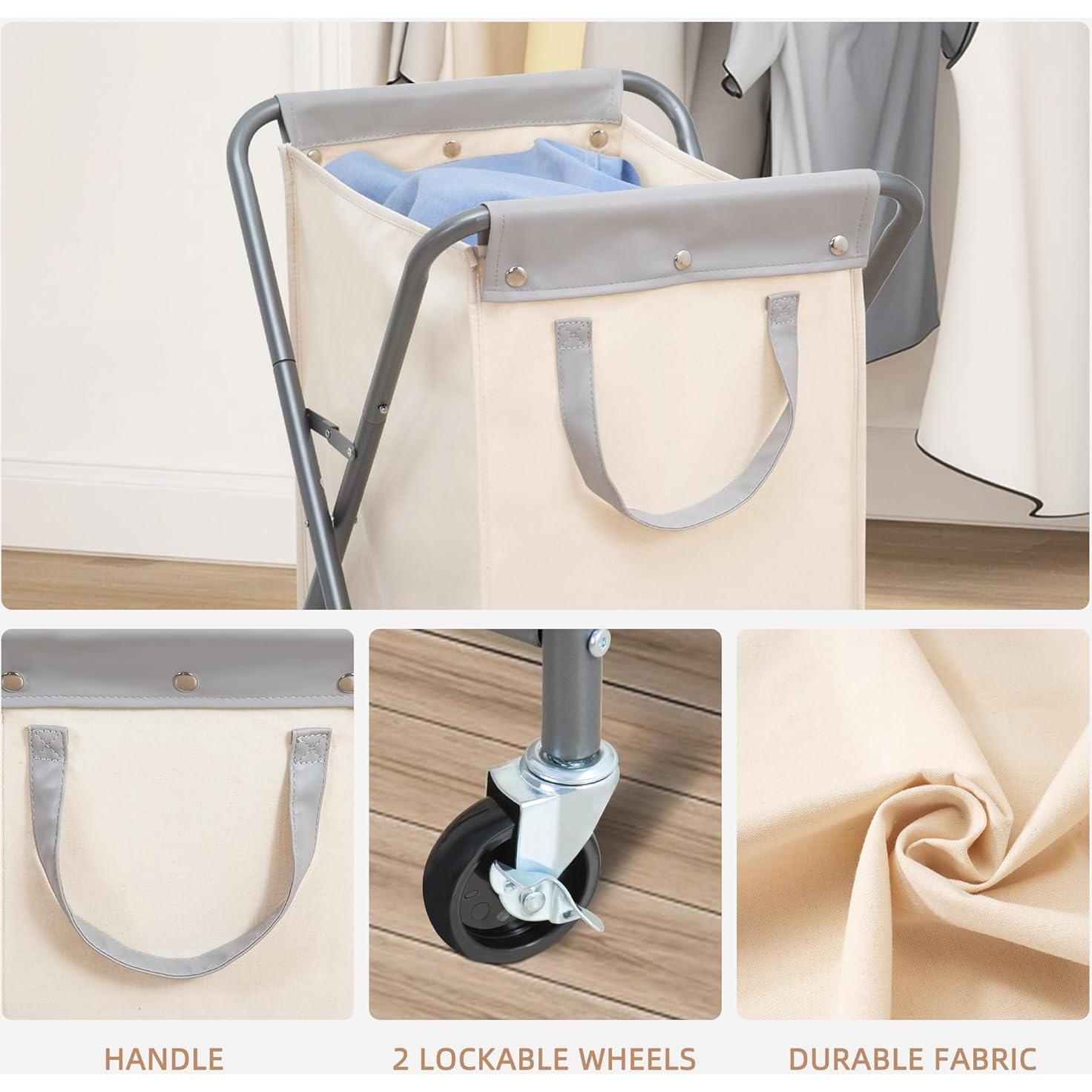 Cesta de Ropa Plegable STORAGE MANIAC 70L Beige con Ruedas